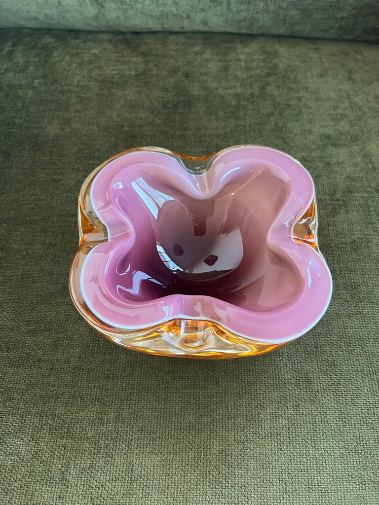 RARE Alfredo Barbini Glass Ashtray Bowl Geode Style Murano Italy