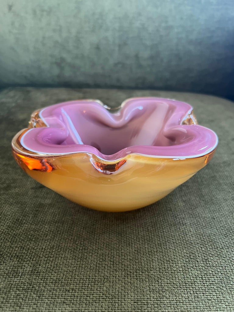 RARE Alfredo Barbini Glass Ashtray Bowl Geode Style Murano Italy