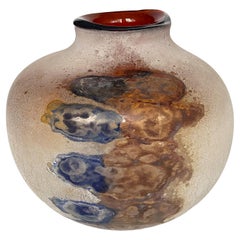 Retro Rare Alfredo Barbini Large Scavo Murano Glass Vase