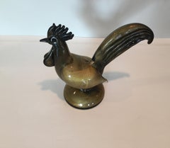 Rare Alfredo Barbini Murano Rooster in Black with Gold Highlights