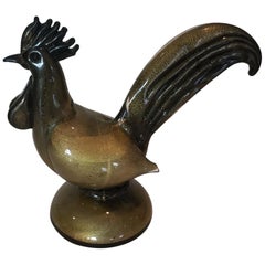 Vintage Rare Alfredo Barbini Murano Rooster in Black with Gold Highlights