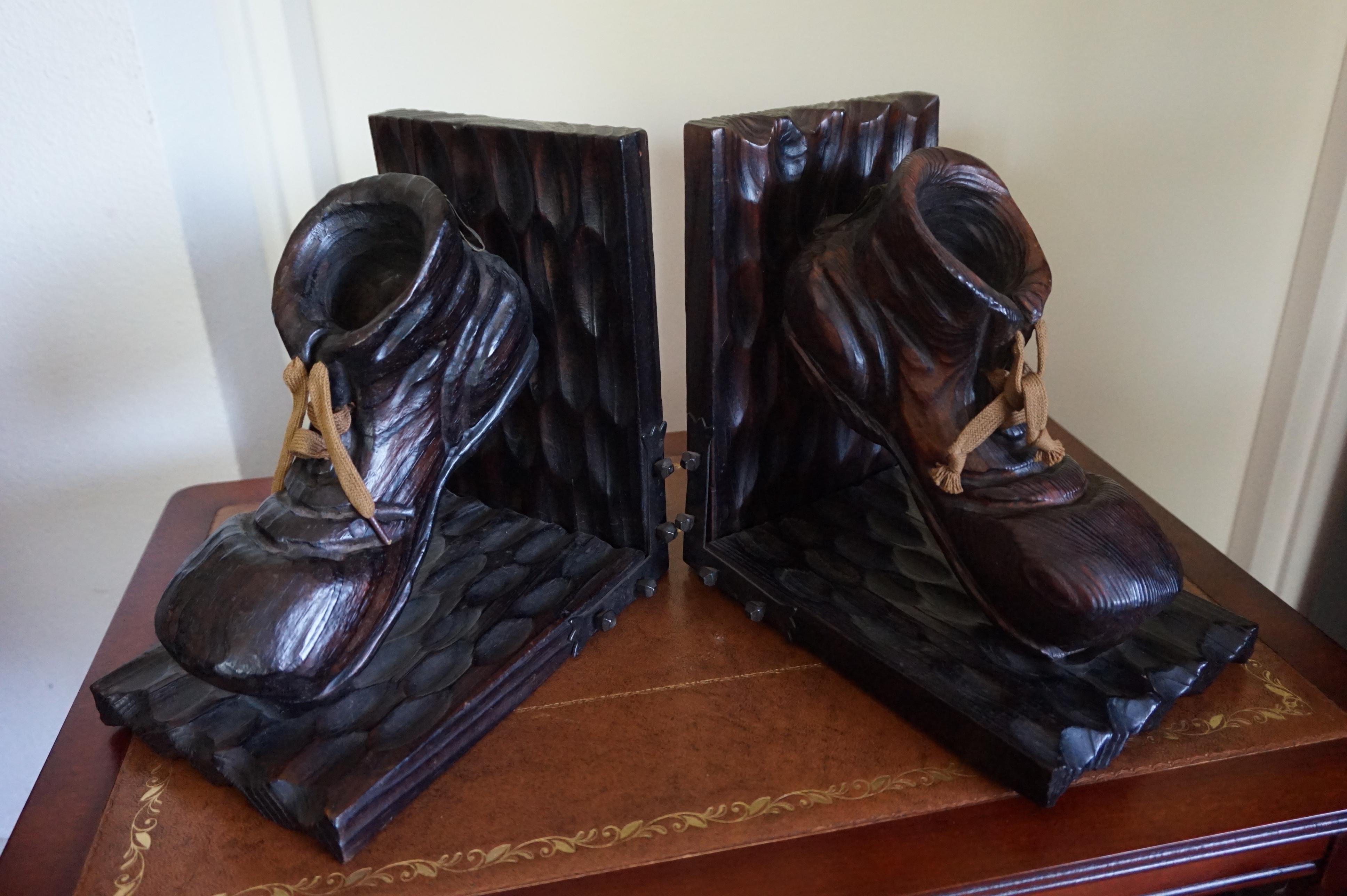 Highly decorative and coolest ever, soccer shoes bookends.

All handcrafted from wood and wrought iron these highly decorative bookends come with wonderfully carved soccer shoes. They are exactly like the earliest soccer shoes that were made at the