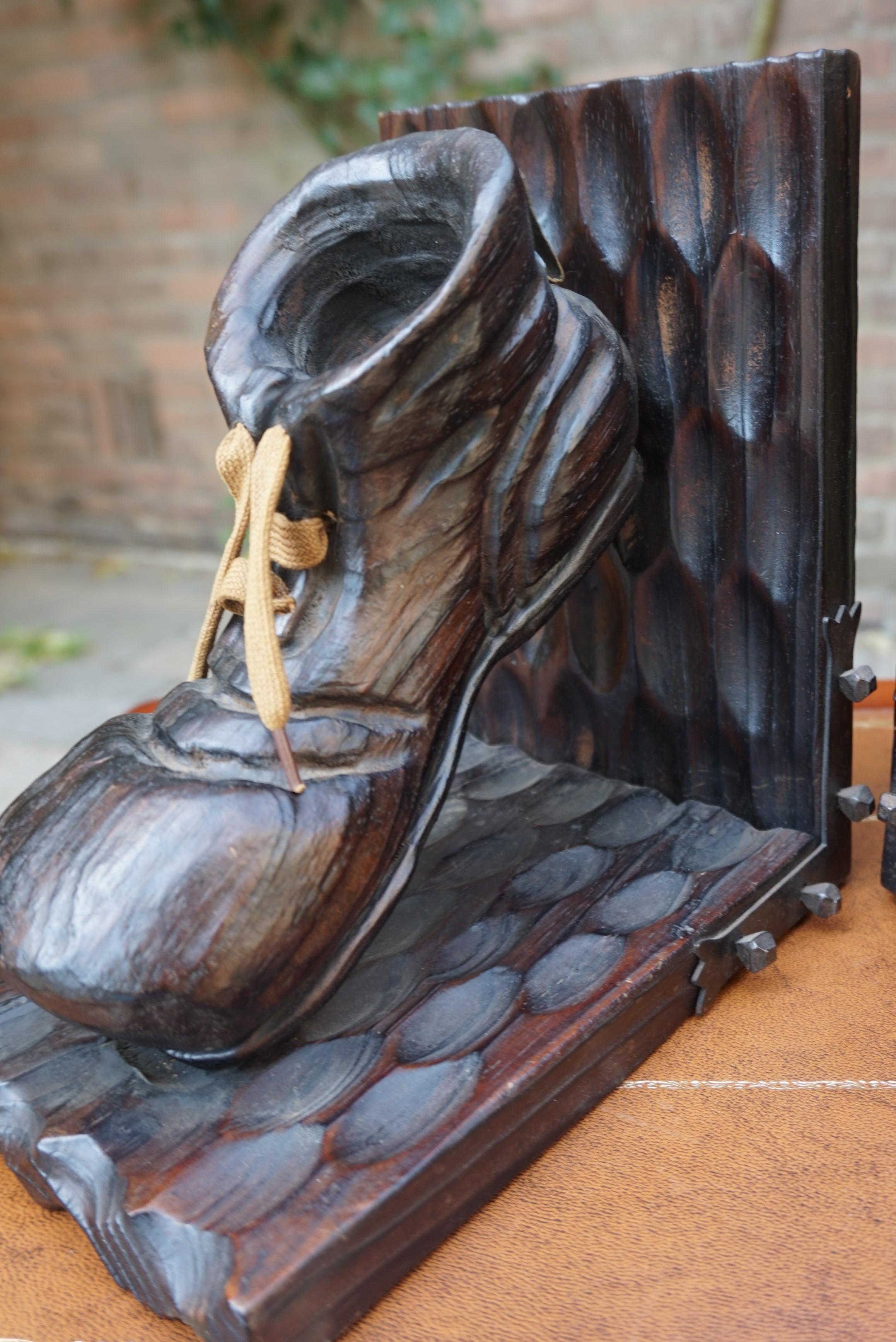 20th Century Rare & All Hand-Carved Wooden 1950's Fifties Soccer / Football Shoes Bookends For Sale