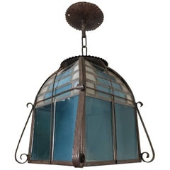 Seltene alle handgefertigten Fleck verbleit Kunst & Handwerk große blaue Glas Pendelleuchte
