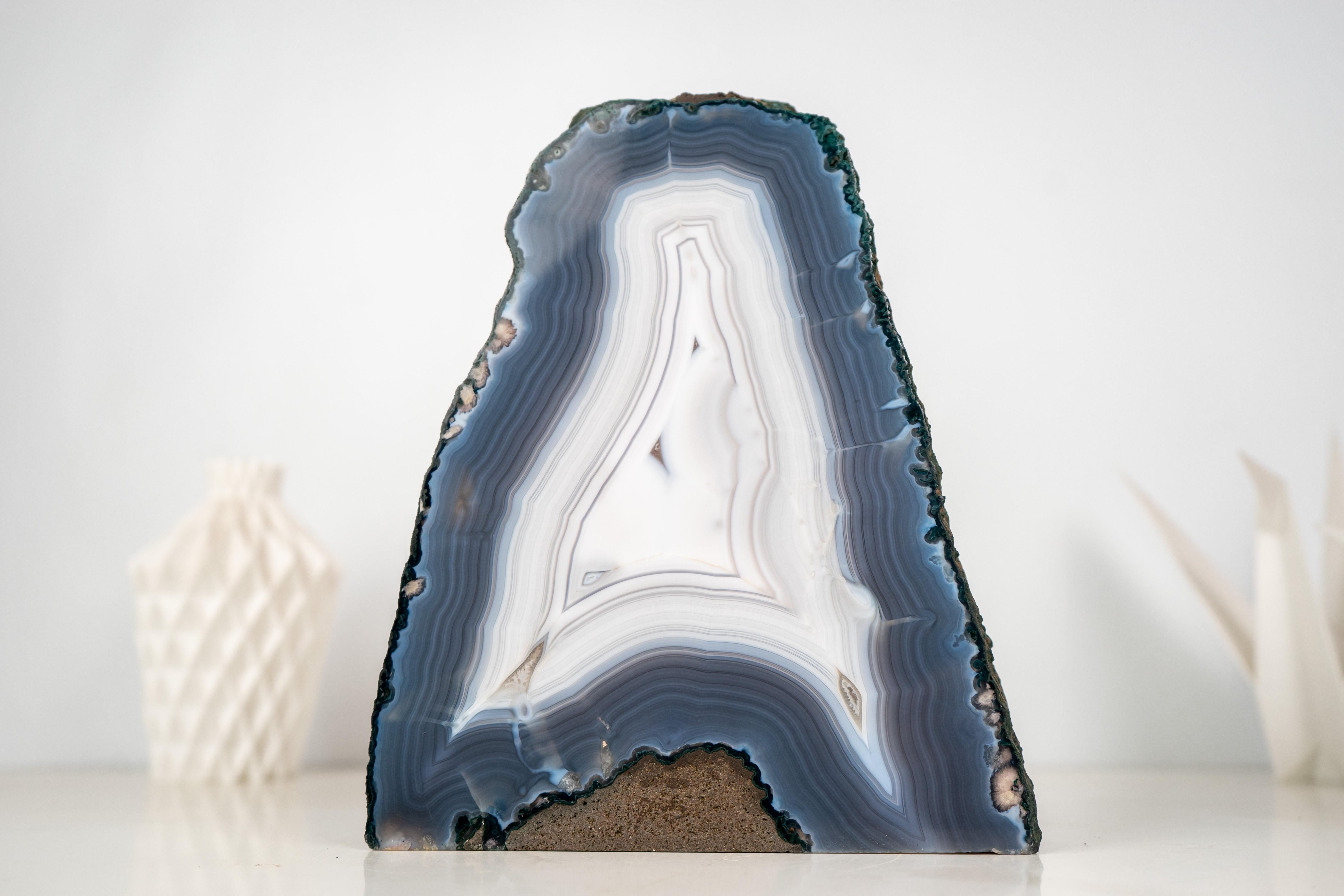 Rare All-Natural Blue and White Agate Lace Geode with Intact Drawn Lines For Sale 5
