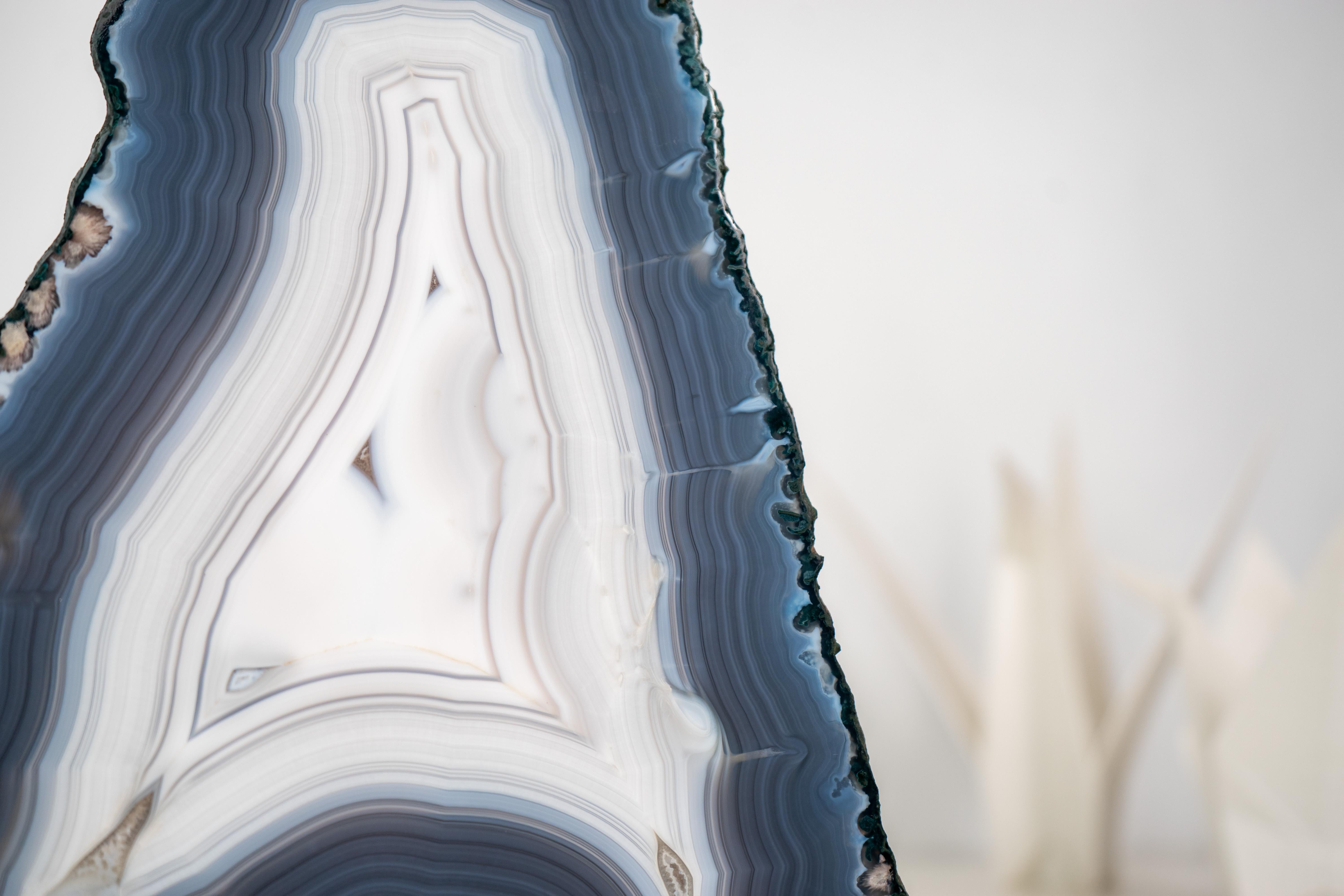 Rare All-Natural Blue and White Agate Lace Geode with Intact Drawn Lines For Sale 1