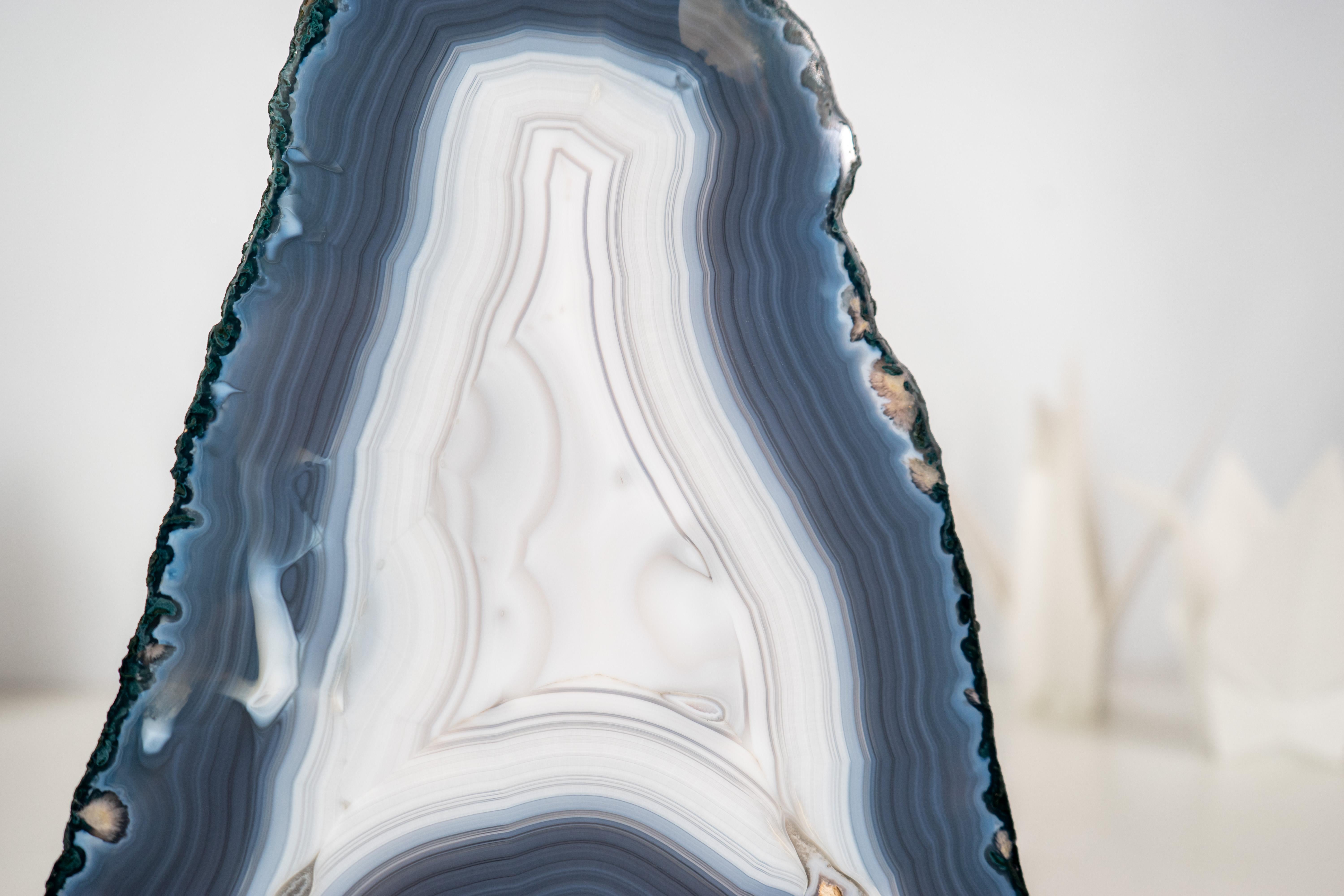 Rare All-Natural Blue and White Agate Lace Geode with Intact Drawn Lines For Sale 3