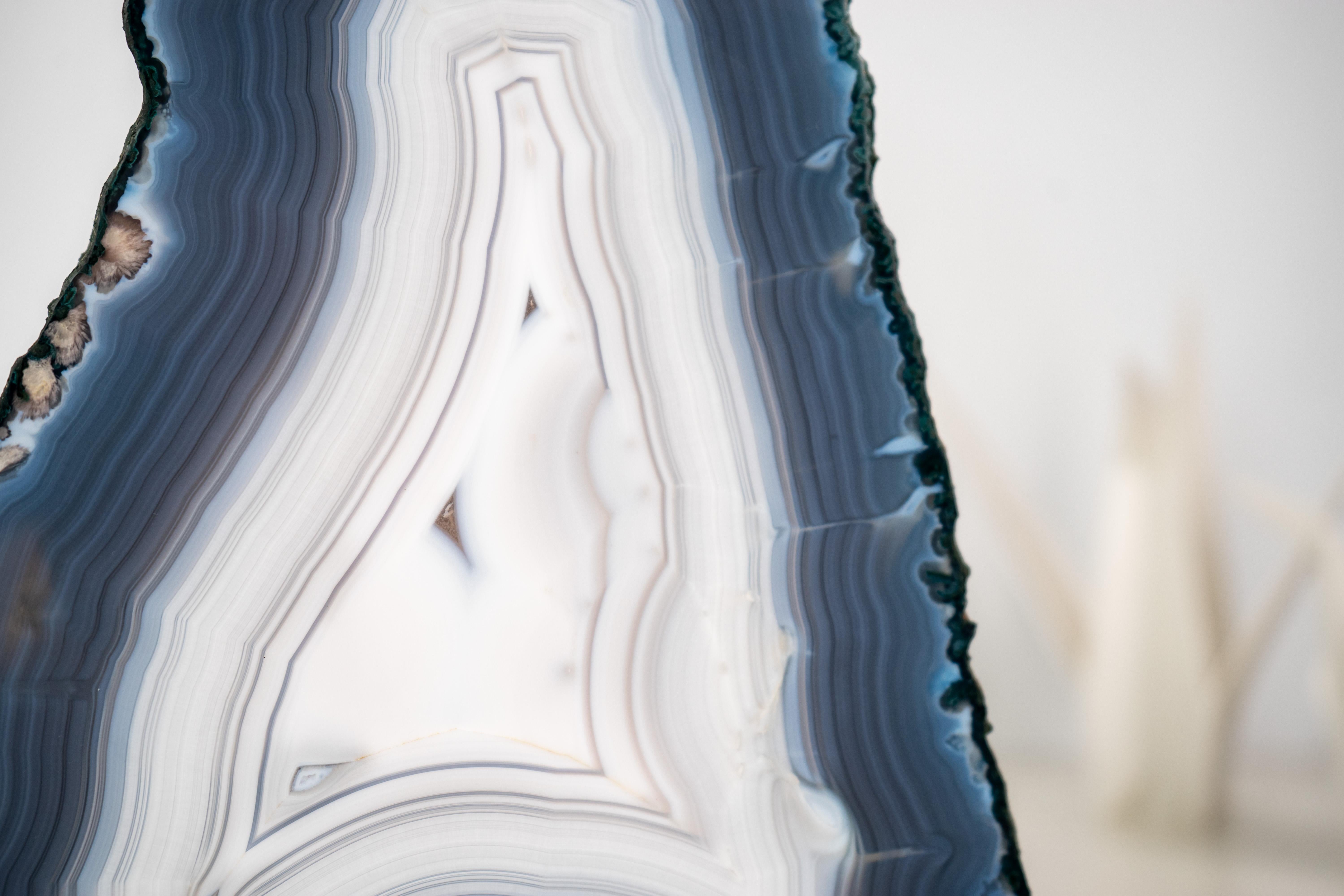 Rare All-Natural Blue and White Agate Lace Geode with Intact Drawn Lines For Sale 3