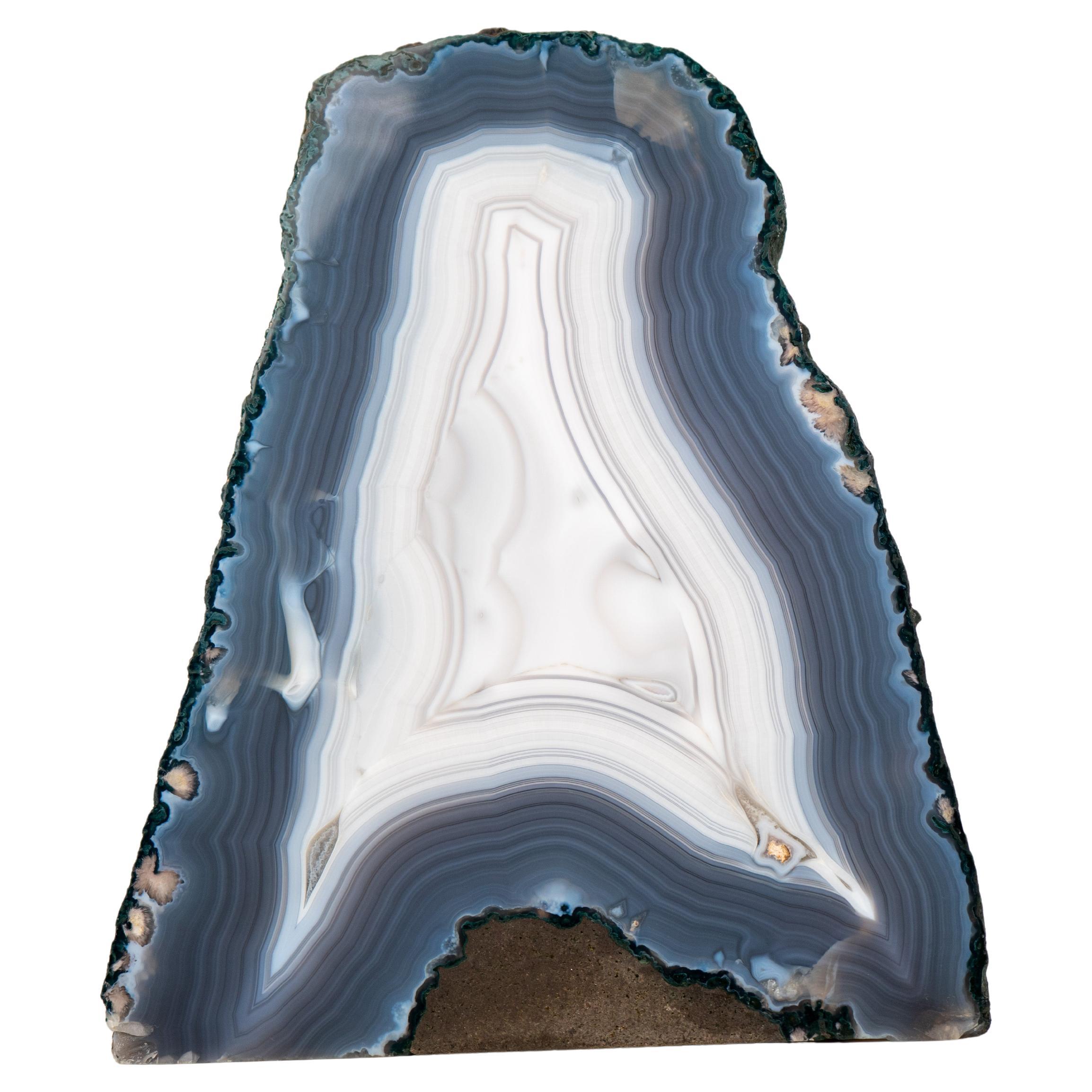 Rare All-Natural Blue and White Agate Lace Geode with Intact Drawn Lines