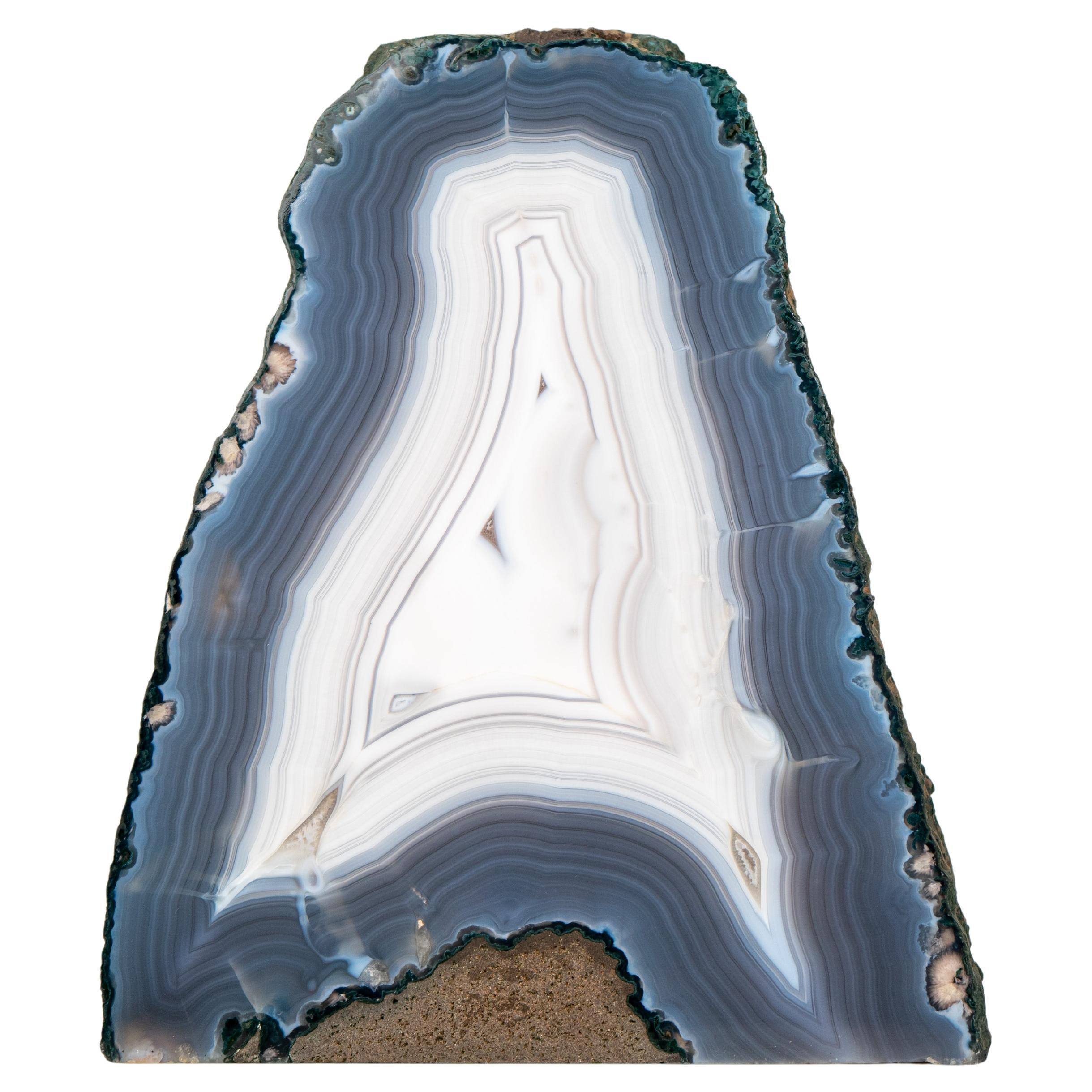Rare All-Natural Blue and White Agate Lace Geode with Intact Drawn Lines