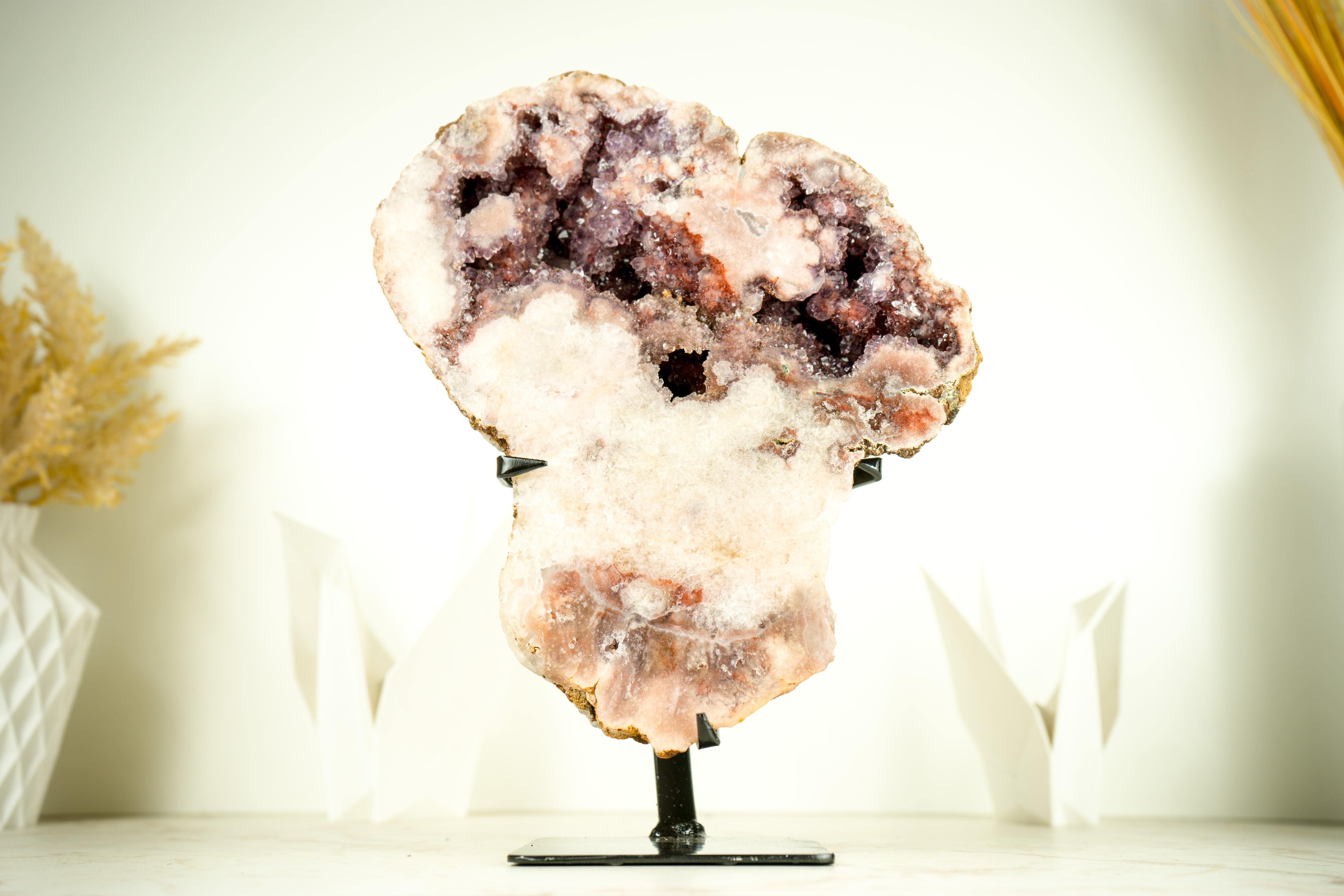 Rare All-Natural Pink Amethyst Geode with Sparkly Red Amethyst Druzy  For Sale 5