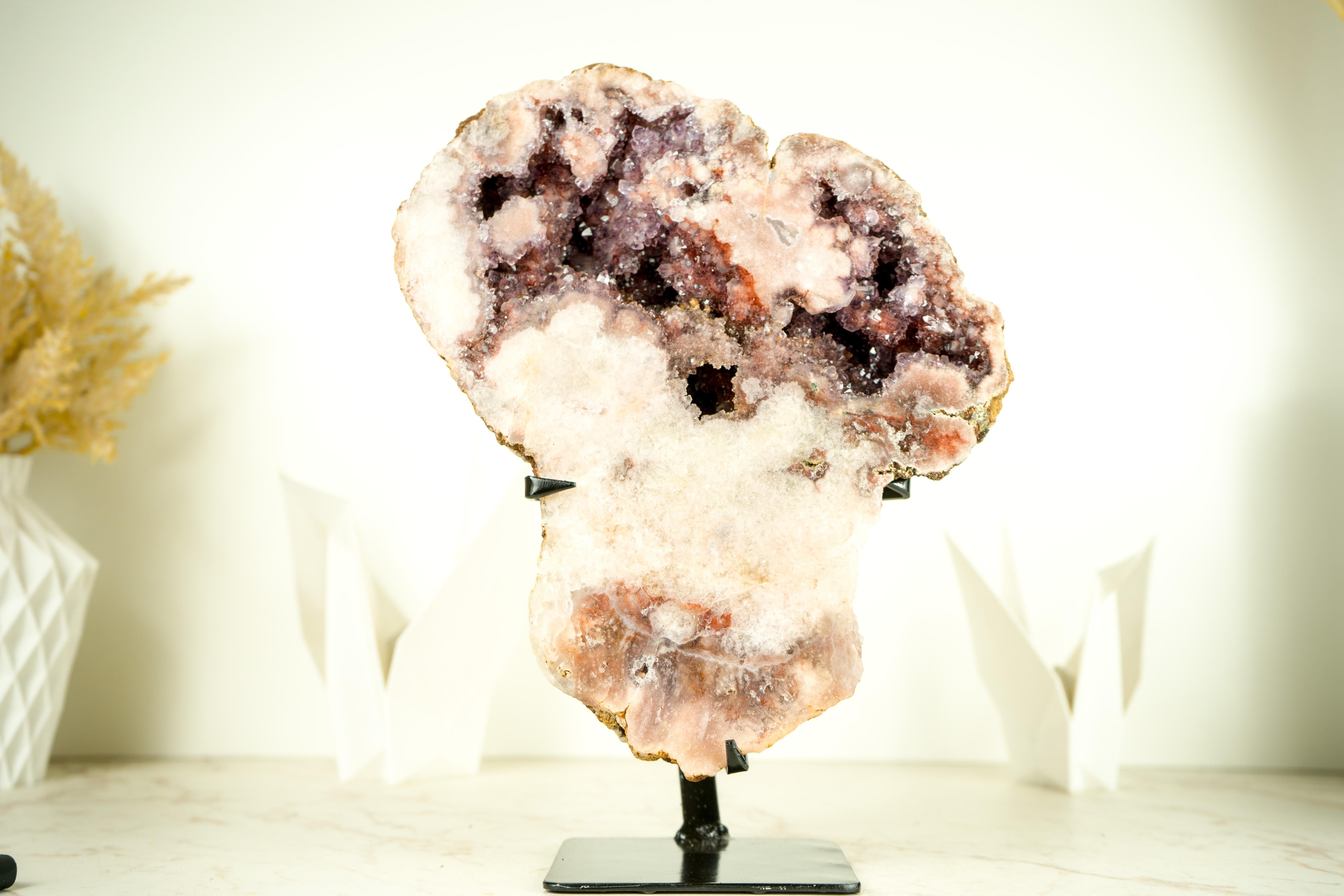Rare All-Natural Pink Amethyst Geode with Sparkly Red Amethyst Druzy  For Sale 6