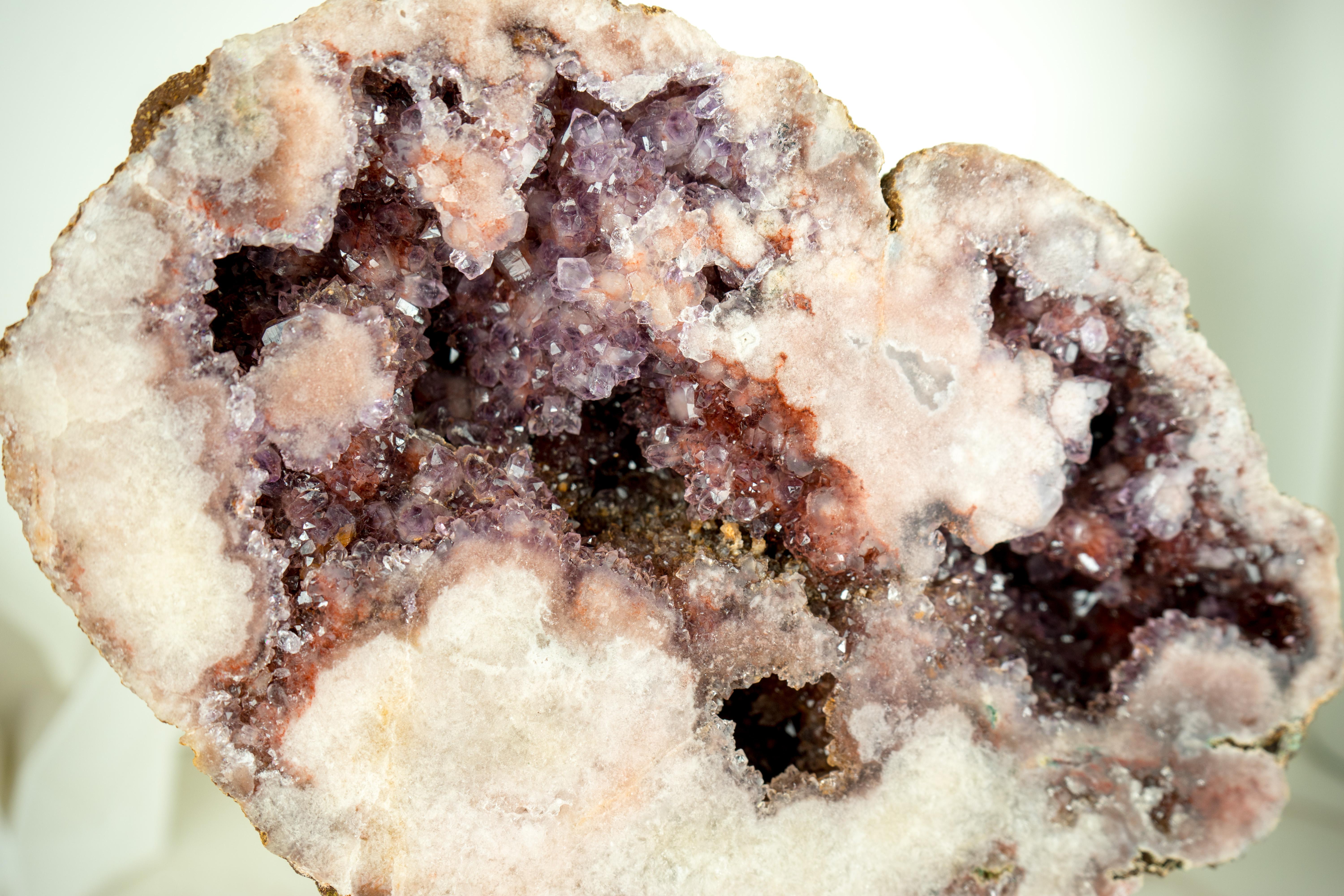 Rare All-Natural Pink Amethyst Geode with Sparkly Red Amethyst Druzy  For Sale 1