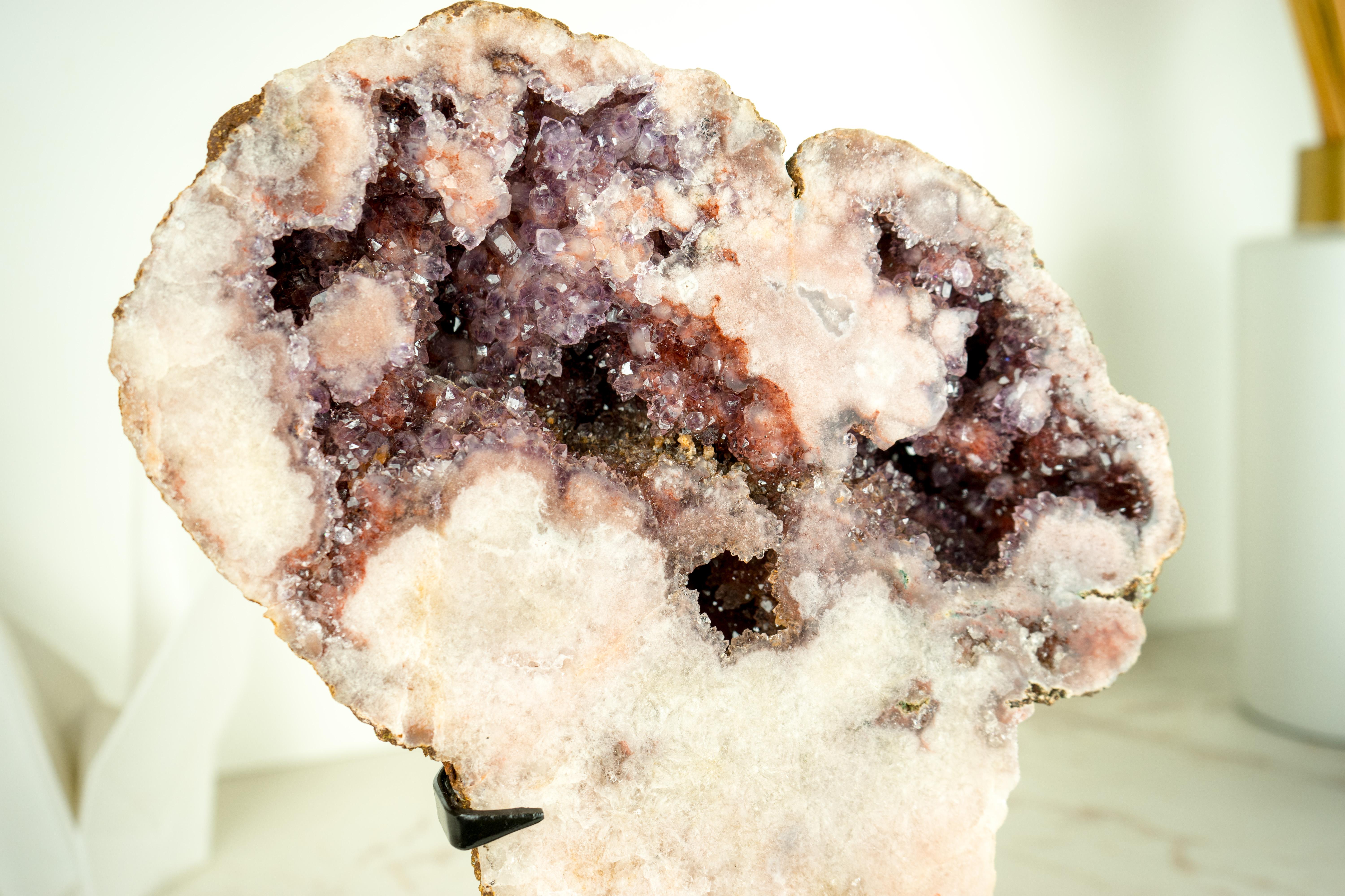Rare All-Natural Pink Amethyst Geode with Sparkly Red Amethyst Druzy  For Sale 2