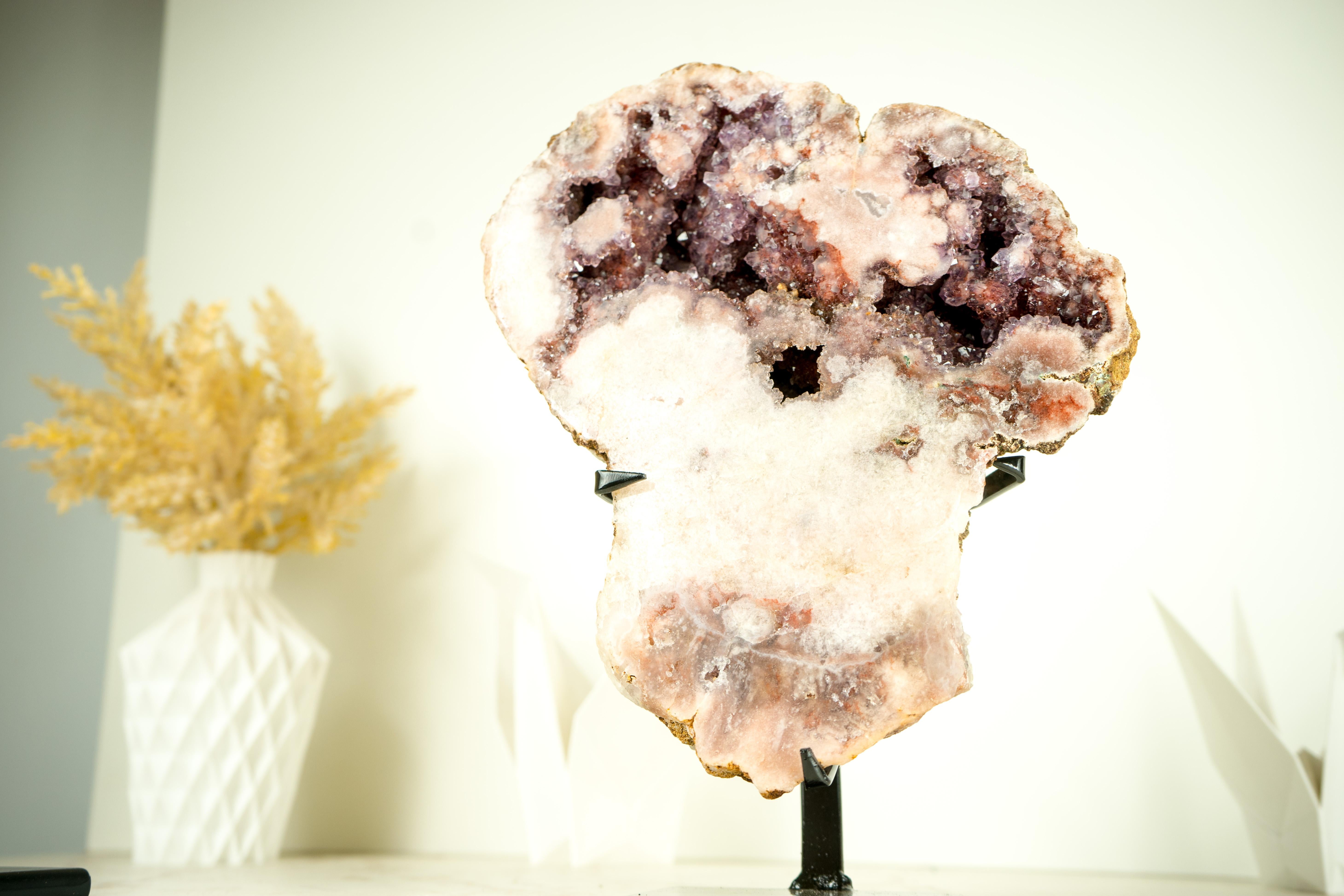 Rare All-Natural Pink Amethyst Geode with Sparkly Red Amethyst Druzy  For Sale 3