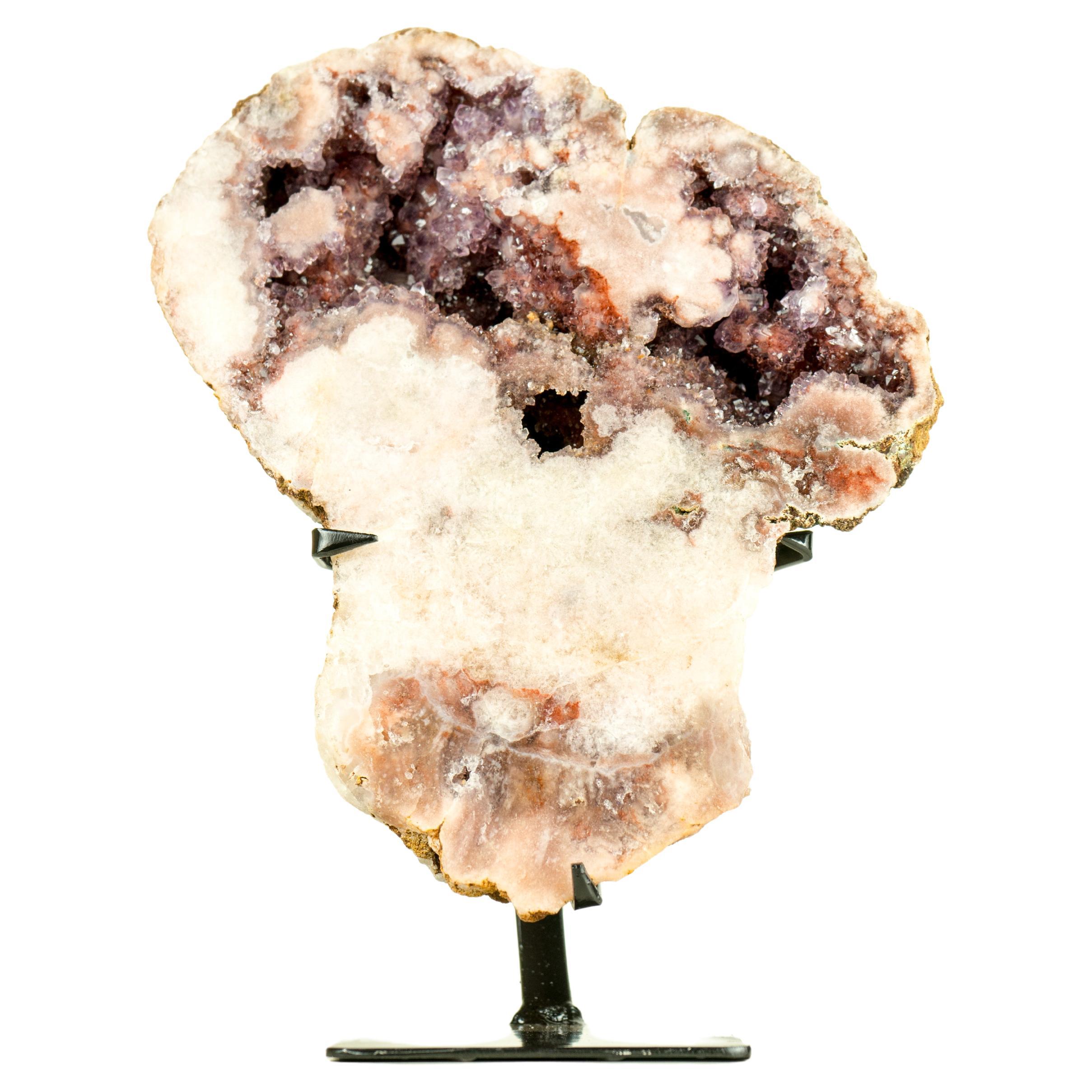 Rare All-Natural Pink Amethyst Geode with Sparkly Red Amethyst Druzy  For Sale