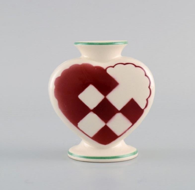 Scandinavian Modern Rare Aluminia Christmas Heart Vase / Candleholder in Red Faience For Sale
