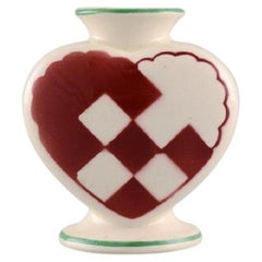 Rare Aluminia Christmas Heart Vase / Candleholder in Red Faience