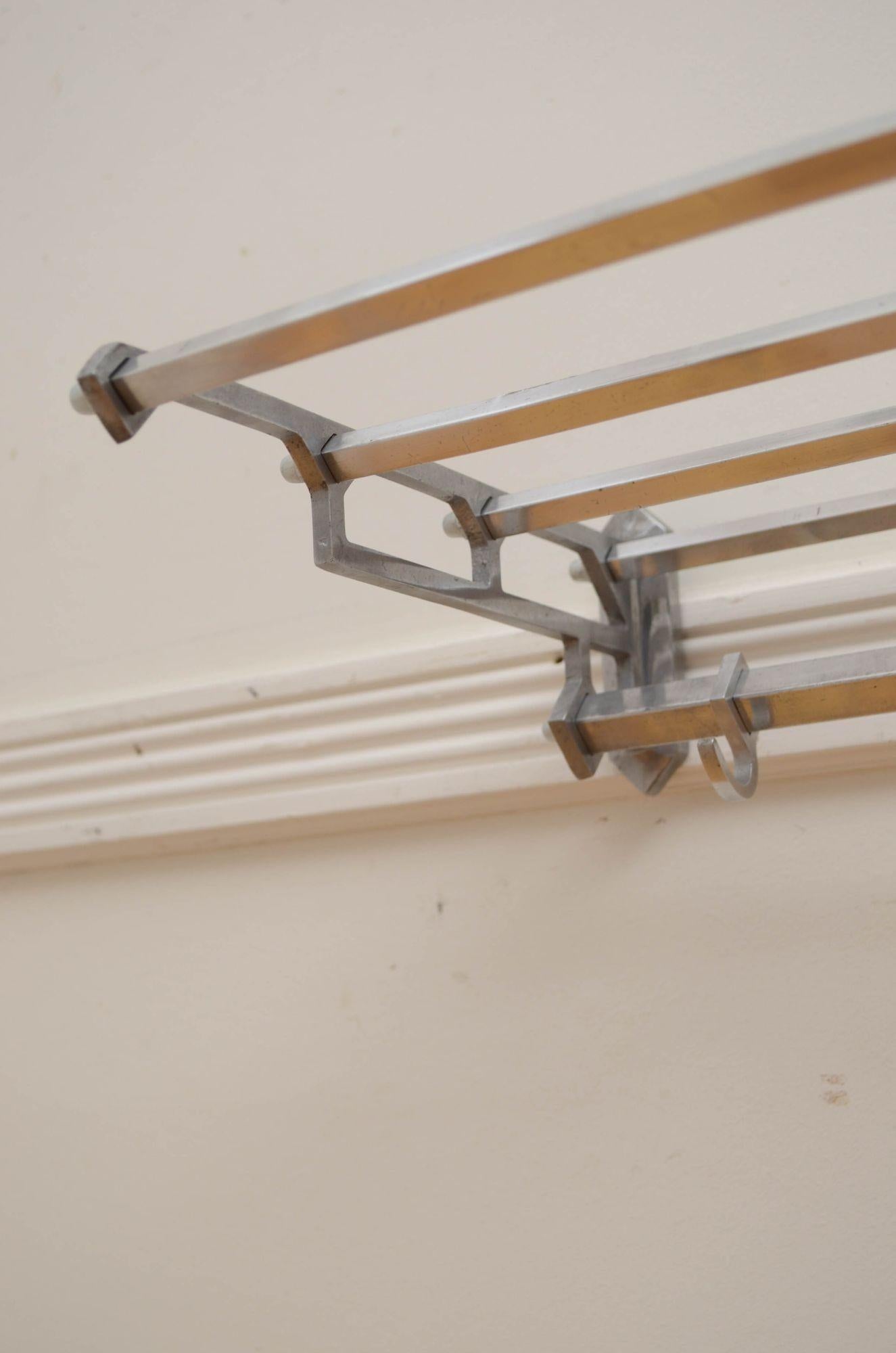 European Rare Aluminium Coat Rack with Shelf Bauhaus Style
