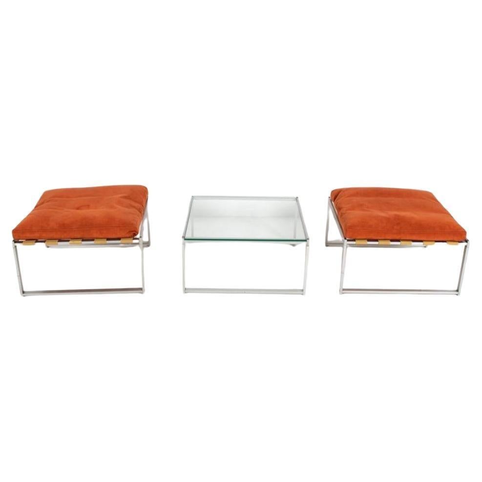 Raro conjunto danés de aluminio y ante Taburete y mesa de Jørgen Høj Escandinavo moderno en venta