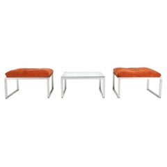 Rare aluminum and suede danish Stool and table set by Jørgen Høj