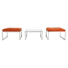 Raro conjunto danés de aluminio y ante Taburete y mesa de Jørgen Høj