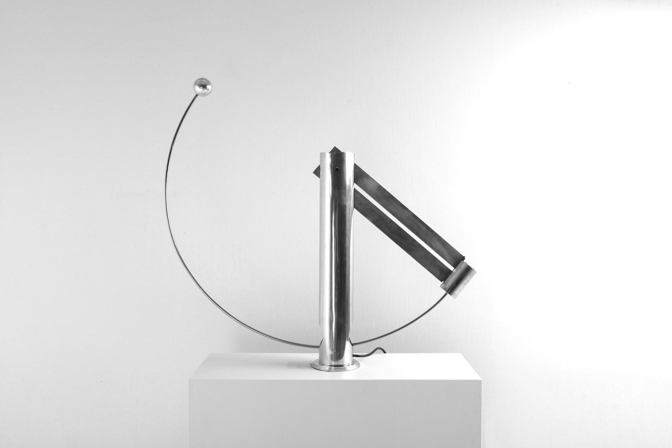 Sculptural floor or table lamp by Pierre Lallemand, Belgium, 1990s
Fascinating design in the style of Maria Pergay
signed and numbered 2/100
Fully adjustable due to the counterweight balance.
A very well designed limited edition piece
Probably