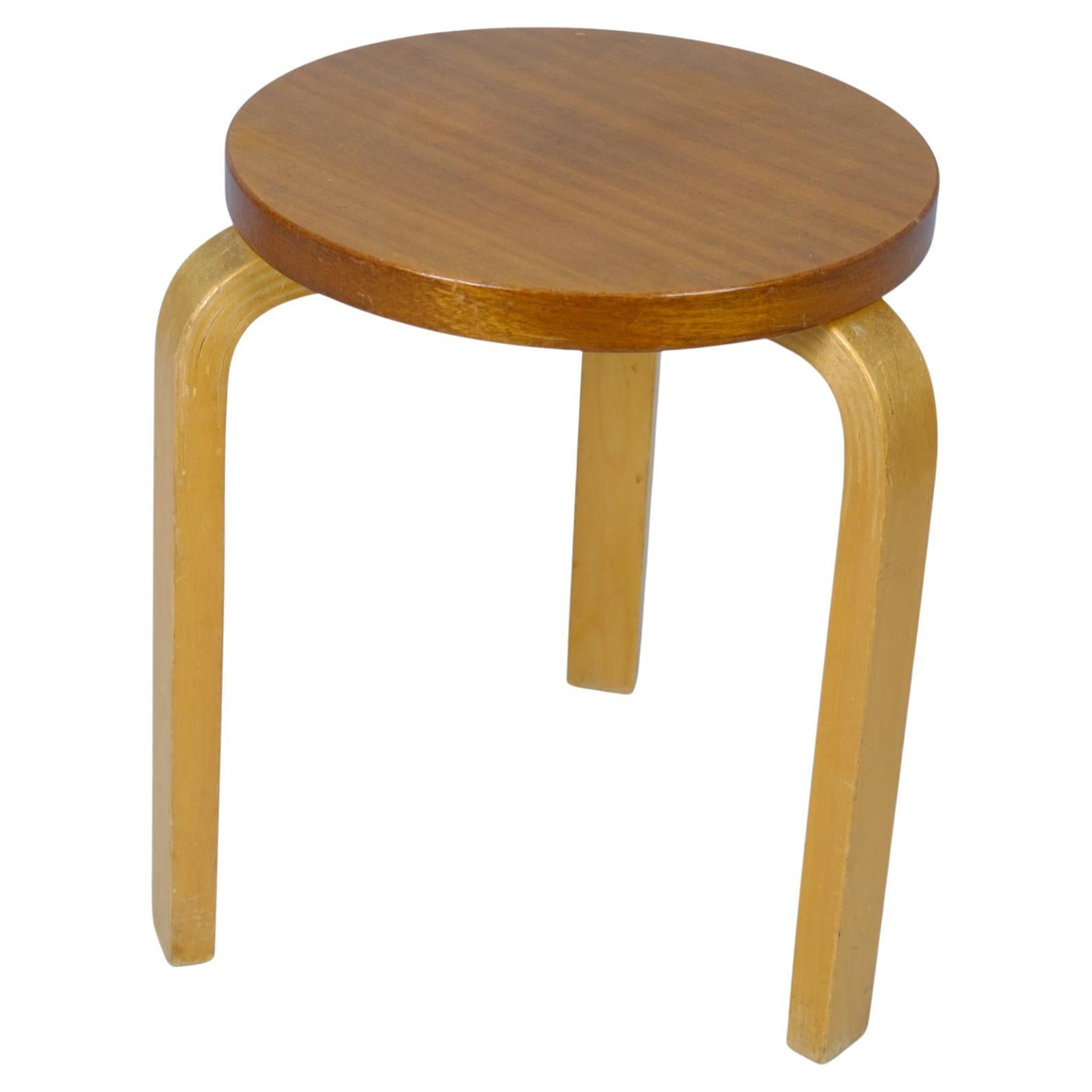 Rare Alvar Aalto 3-legged Stool Model 60 In Birch & Teak, Artek 1950s en vente