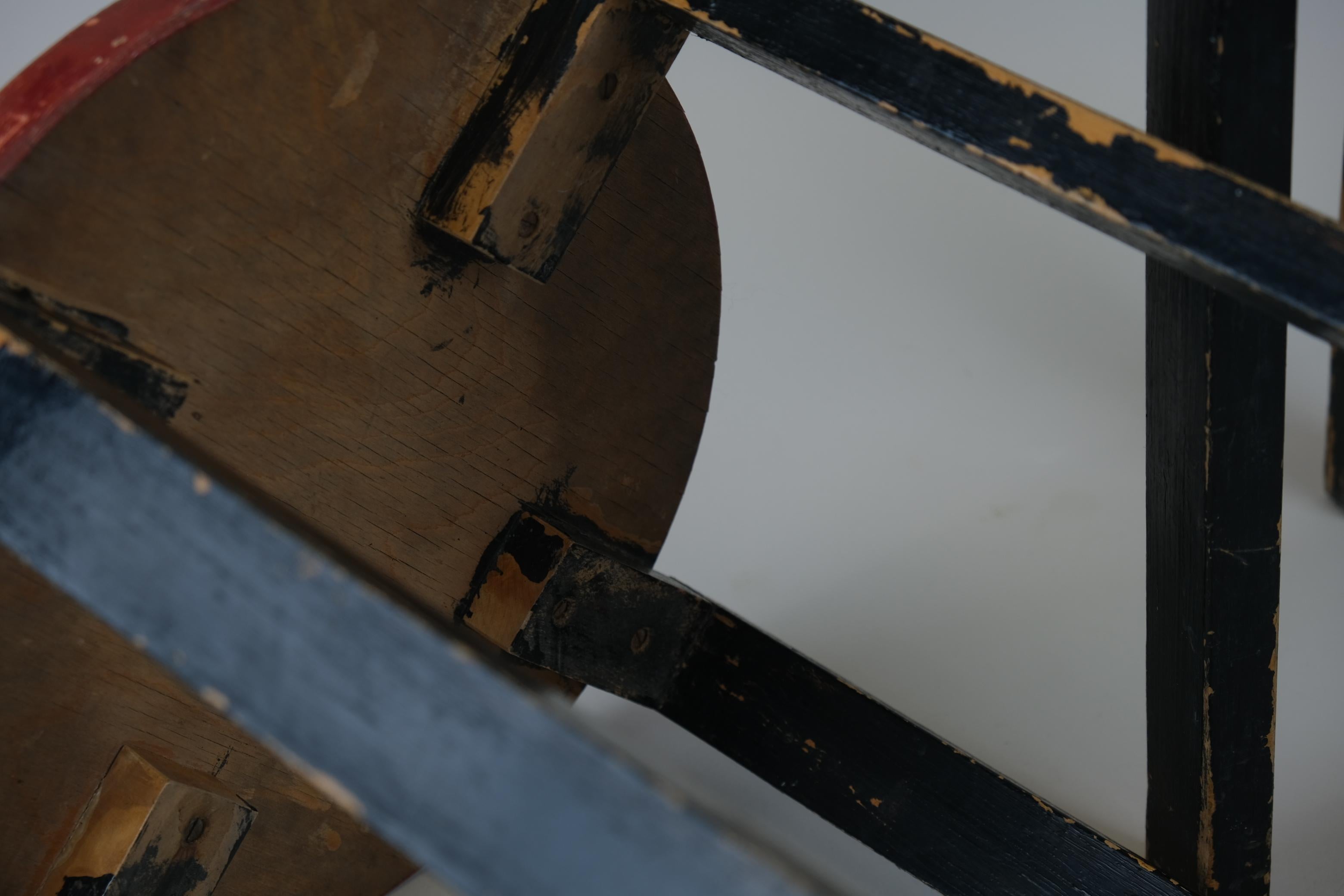 Rare tabouret à 4 pieds Alvar Aalto+Aalto E60 version temps de guerre en rouge et bleu, Artek 1940s en vente 4