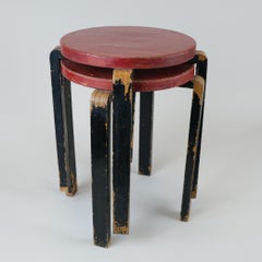 Rare Alvar Aalto 4 Legged Stools E60 Wartime Version in Red & Blue, Artek 1940s