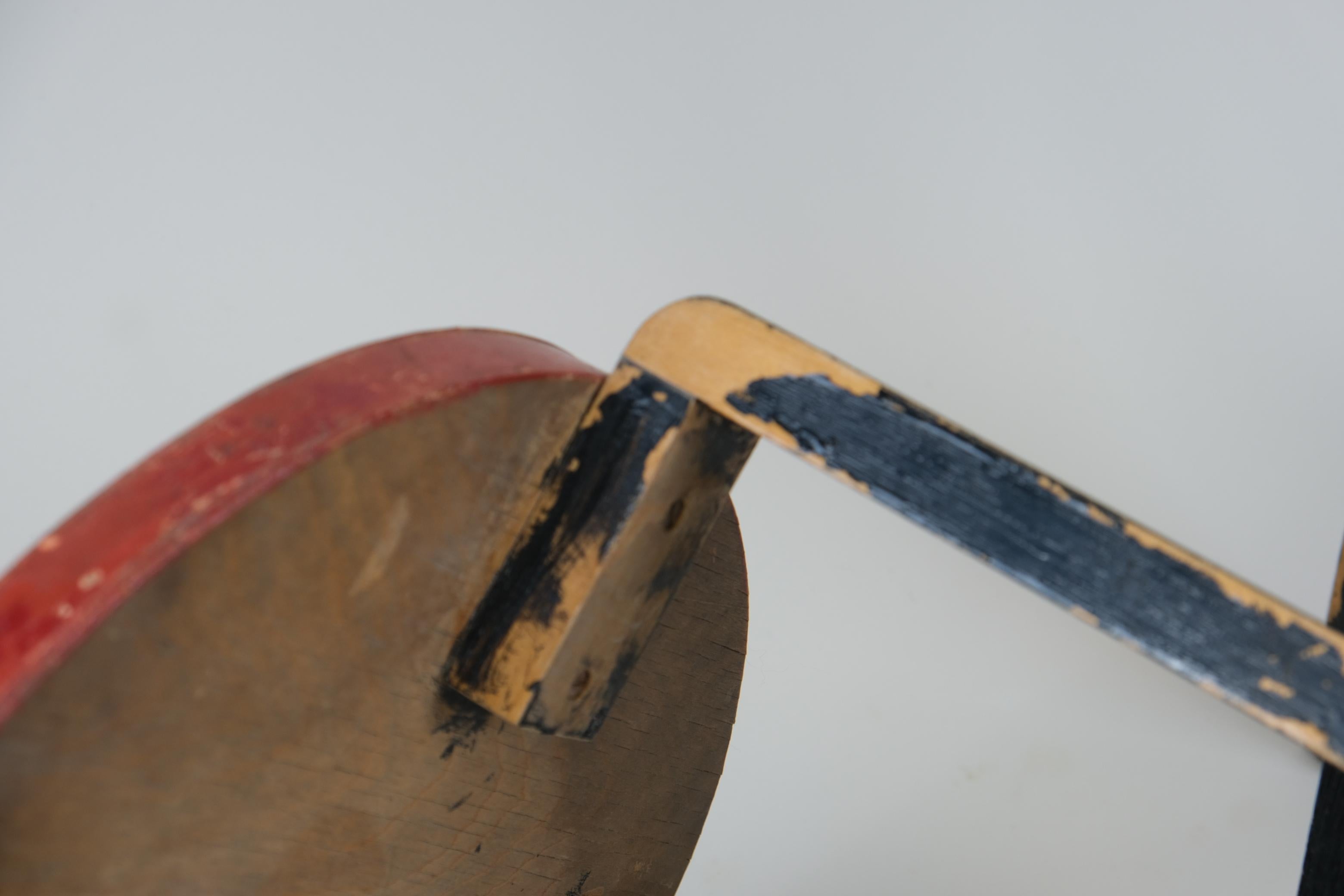 Rare tabouret à 4 pieds Alvar Aalto+Aalto E60 version temps de guerre en rouge et bleu, Artek 1940s en vente 1