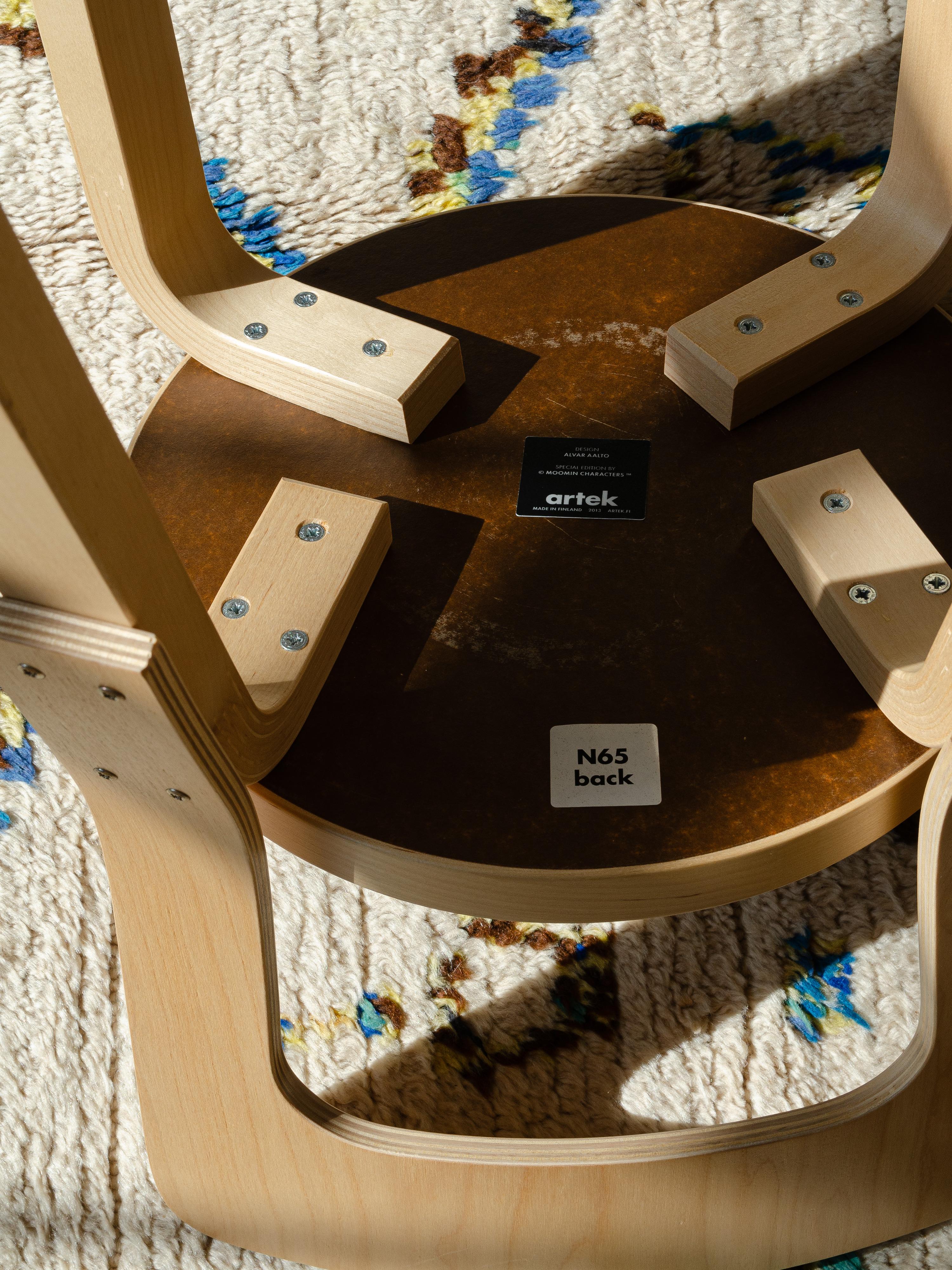 Finnish Rare Alvar Aalto for Artek N65 Bentwood Children's Chair with Snufkin Graphic For Sale