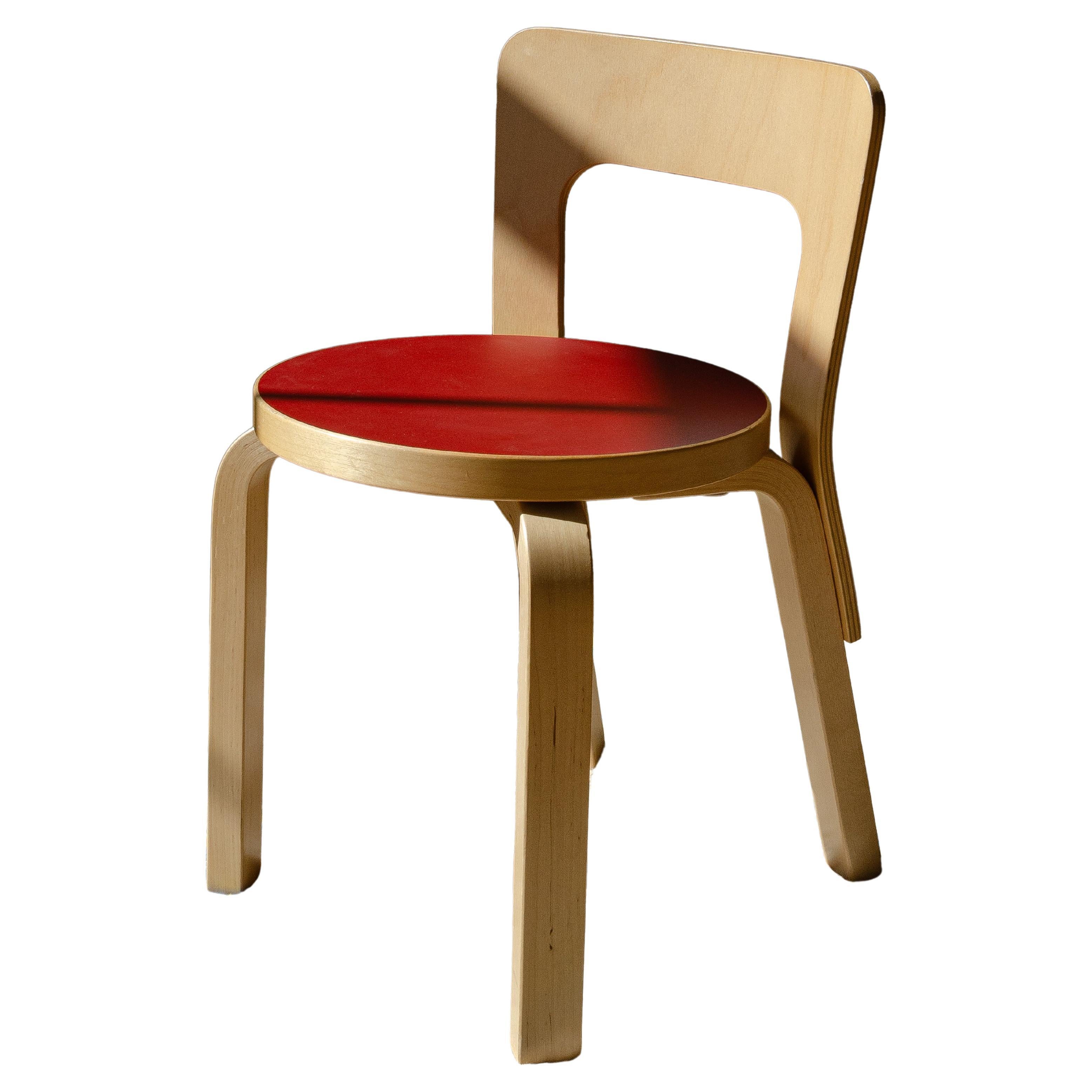 Rare Alvar Aalto for Artek N65 Bentwood Children's Chair with Red Seat For Sale