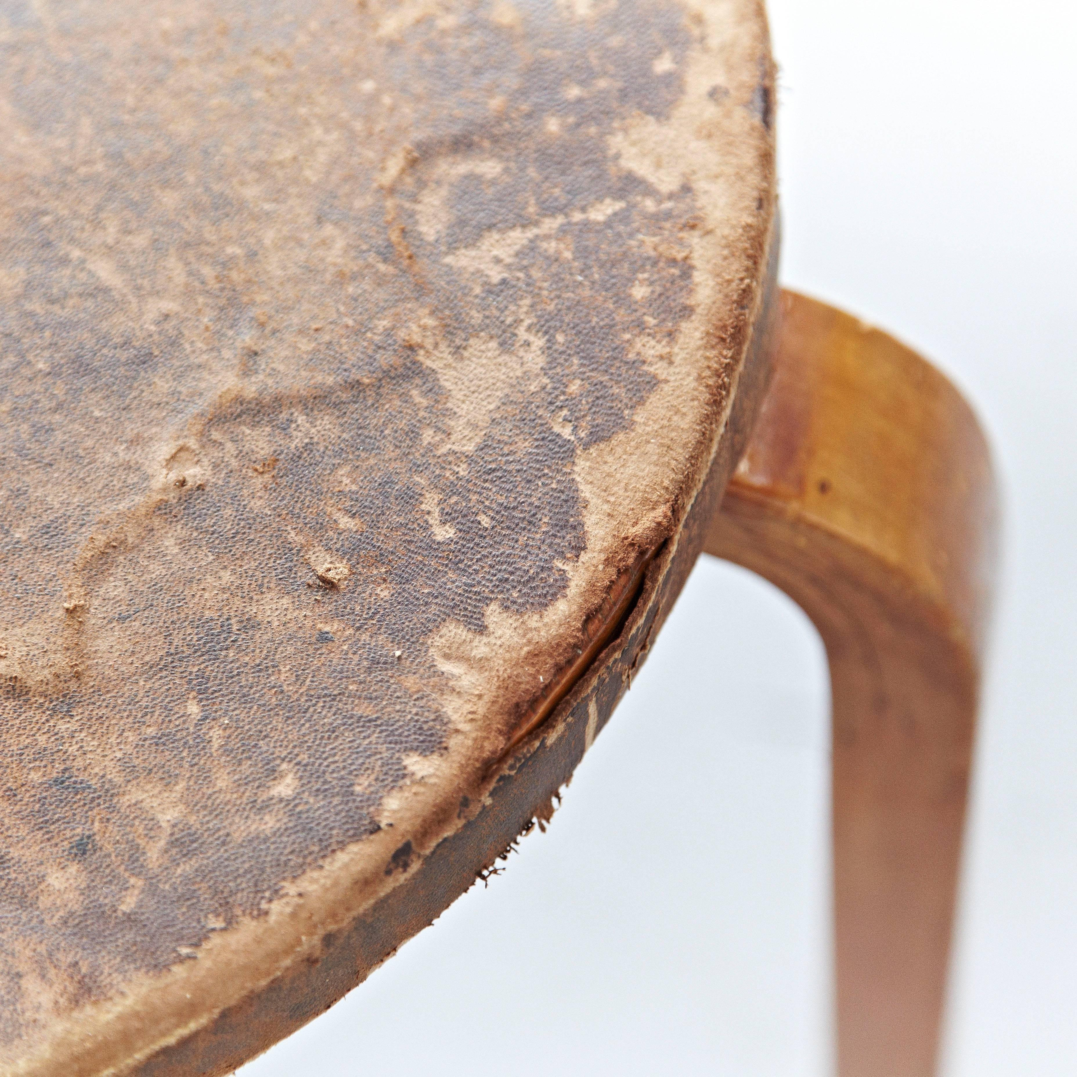 Mid-20th Century Rare Alvar Aalto Mid-Century Modern Leather and Wood Stool for Artek, circa 1960