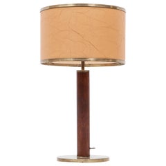 European Midcentury-modern Table Lamp with wood and brass by Alvaro Siza