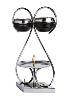 Rare & Amazing Canadian Chrome & Black Smoker's Twin Ashtray Table