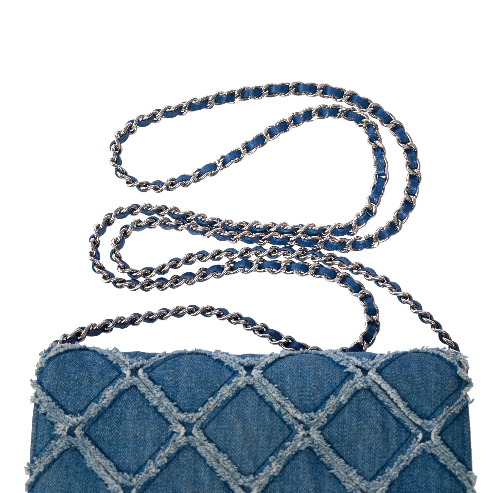 Rare & Amazing Chanel Wallet on Chain (WOC) shoulder bag in Blue denim, SHW 6