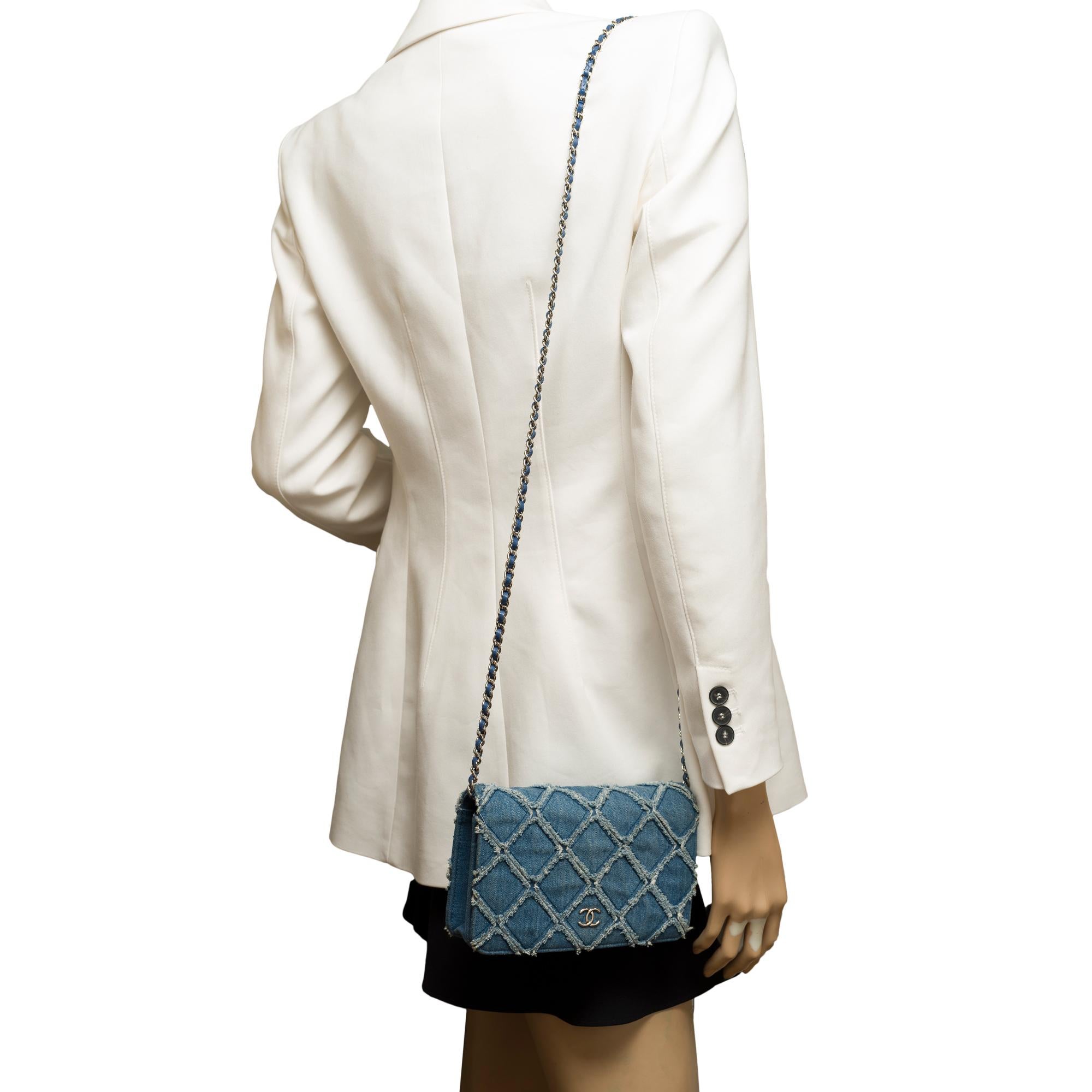 Rare & Amazing Chanel Wallet on Chain (WOC) shoulder bag in Blue denim, SHW 9