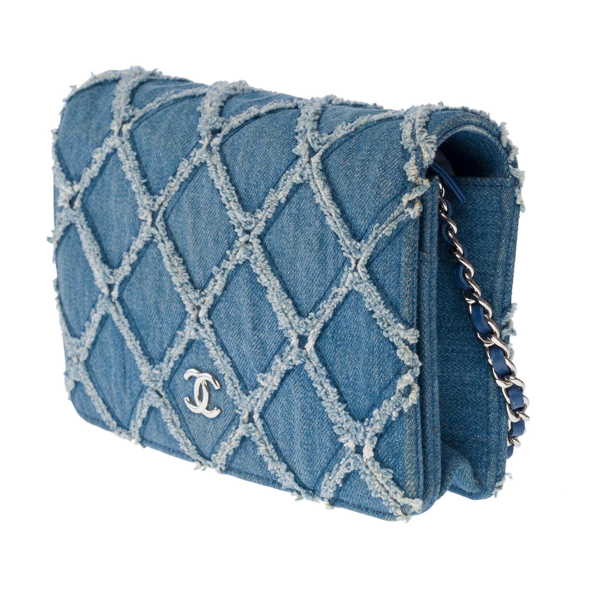 Rare & Amazing Chanel Wallet on Chain (WOC) shoulder bag in Blue denim, SHW 1