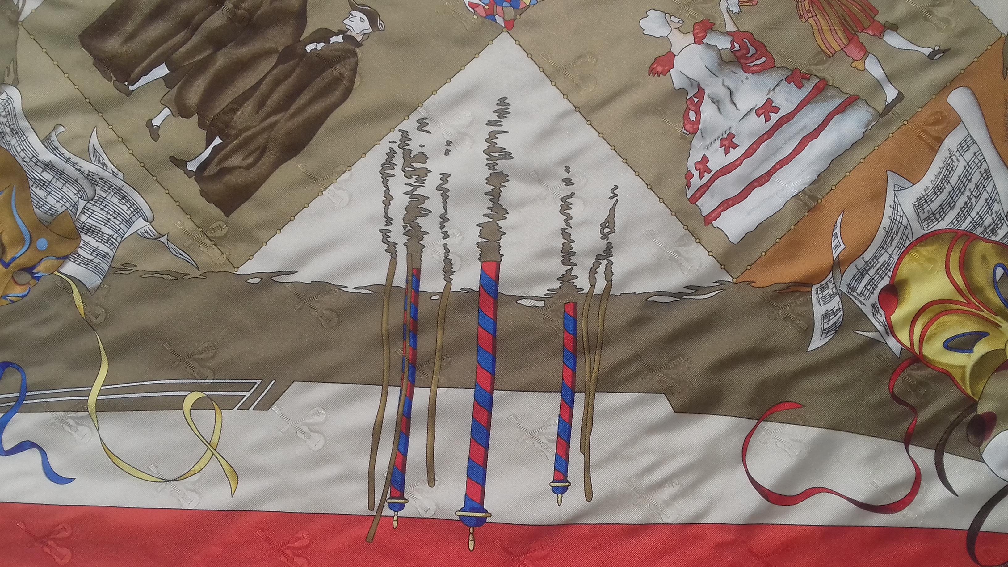 Rare Amazing Hermès Banner of 3 Carnaval de Venise Silk Scarves 130 inches For Sale 6