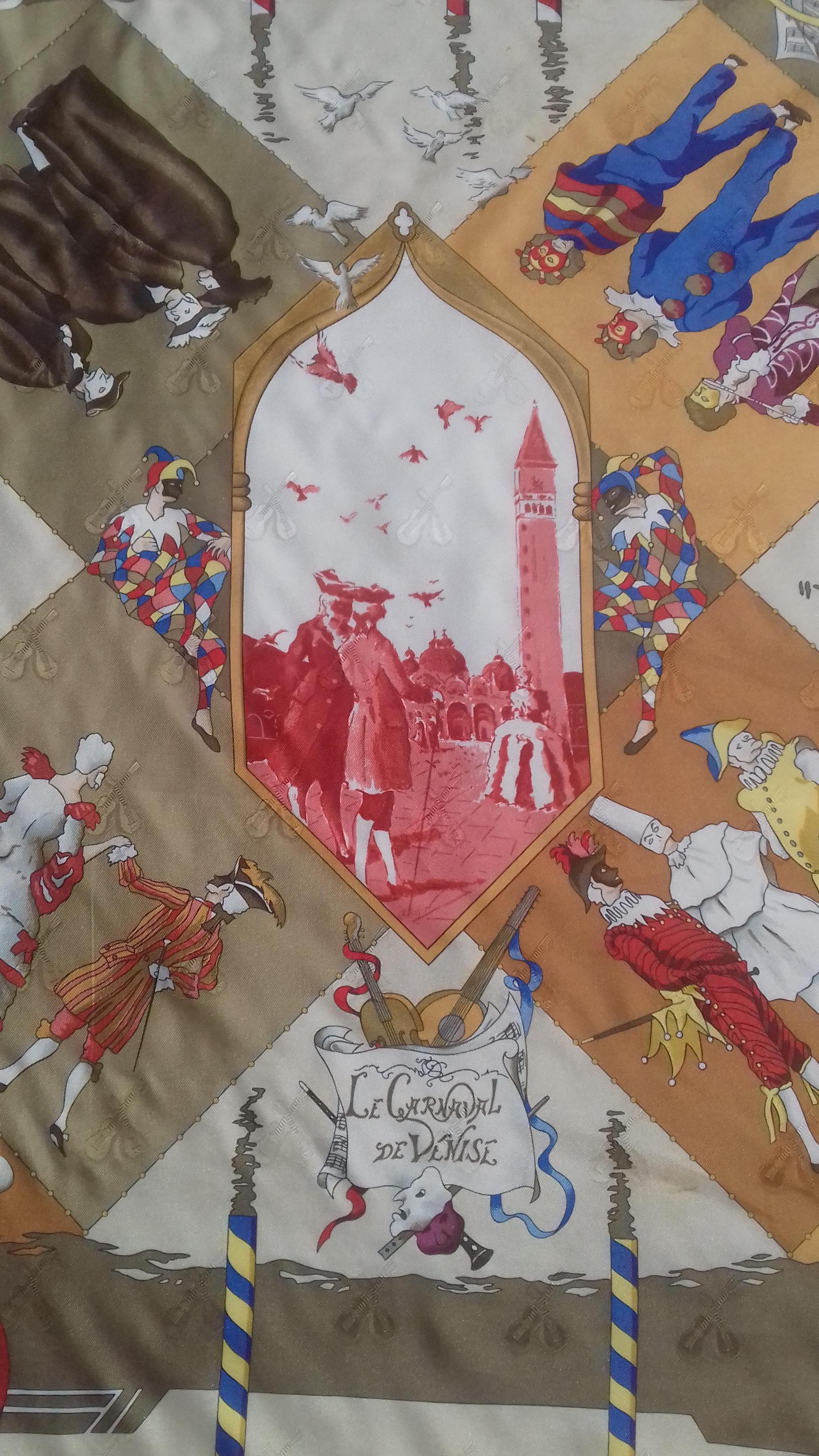 Rare Bannière Hermès de 3 Foulards Carnaval de Venise en soie 130 pouces Unisexe en vente