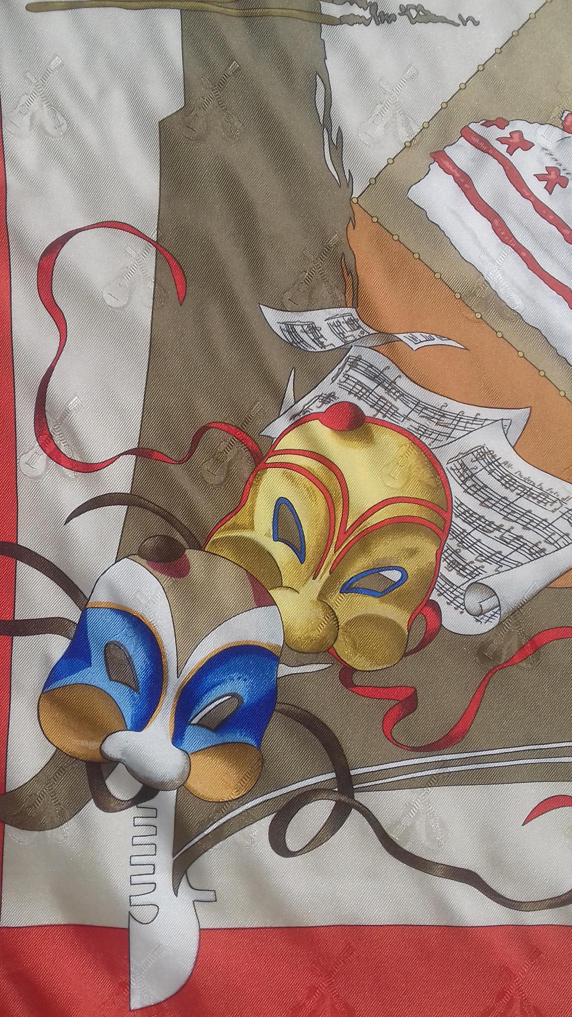 Rare Amazing Hermès Banner of 3 Carnaval de Venise Silk Scarves 130 inches For Sale 1