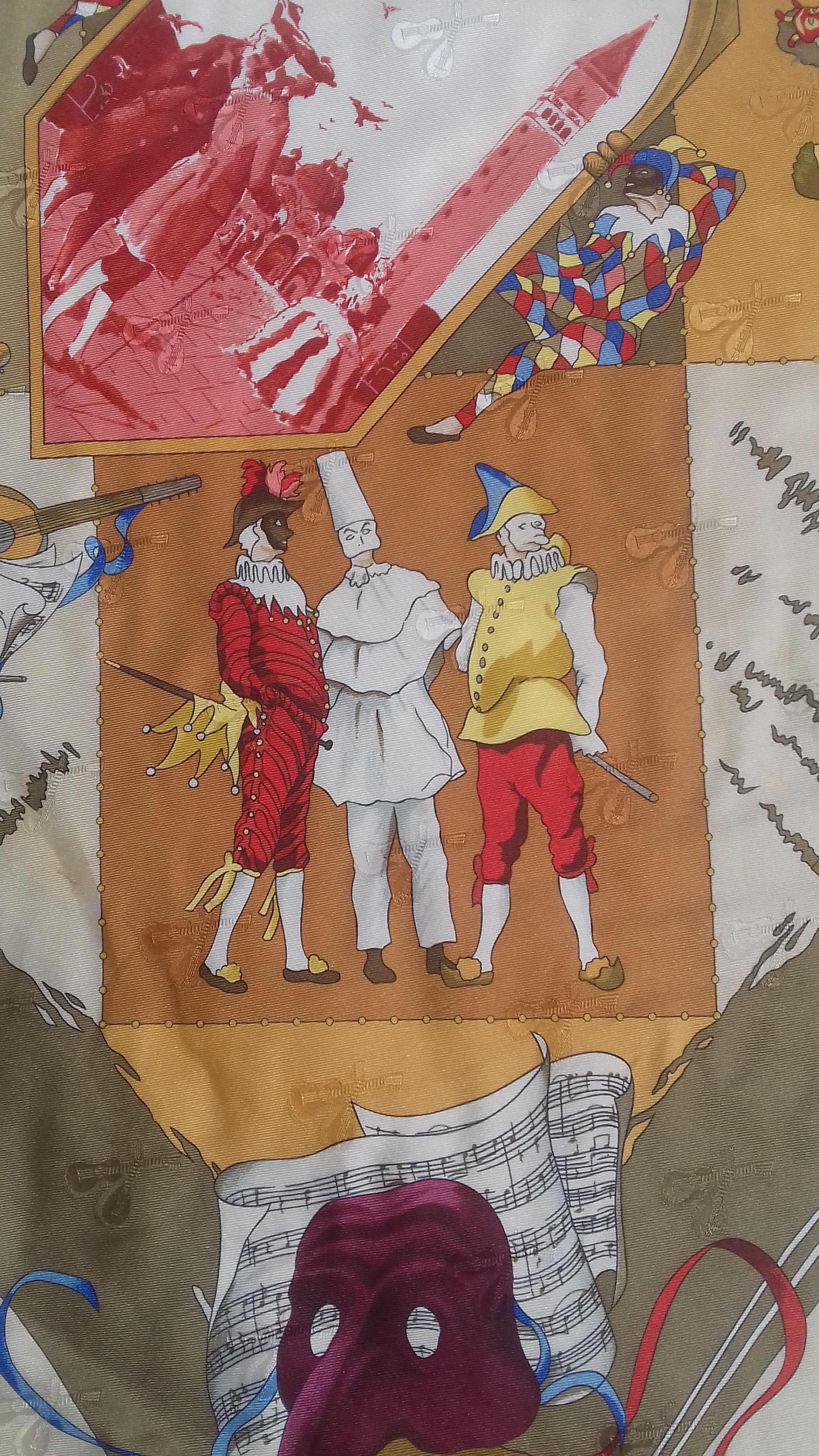 Rare Bannière Hermès de 3 Foulards Carnaval de Venise en soie 130 pouces en vente 4