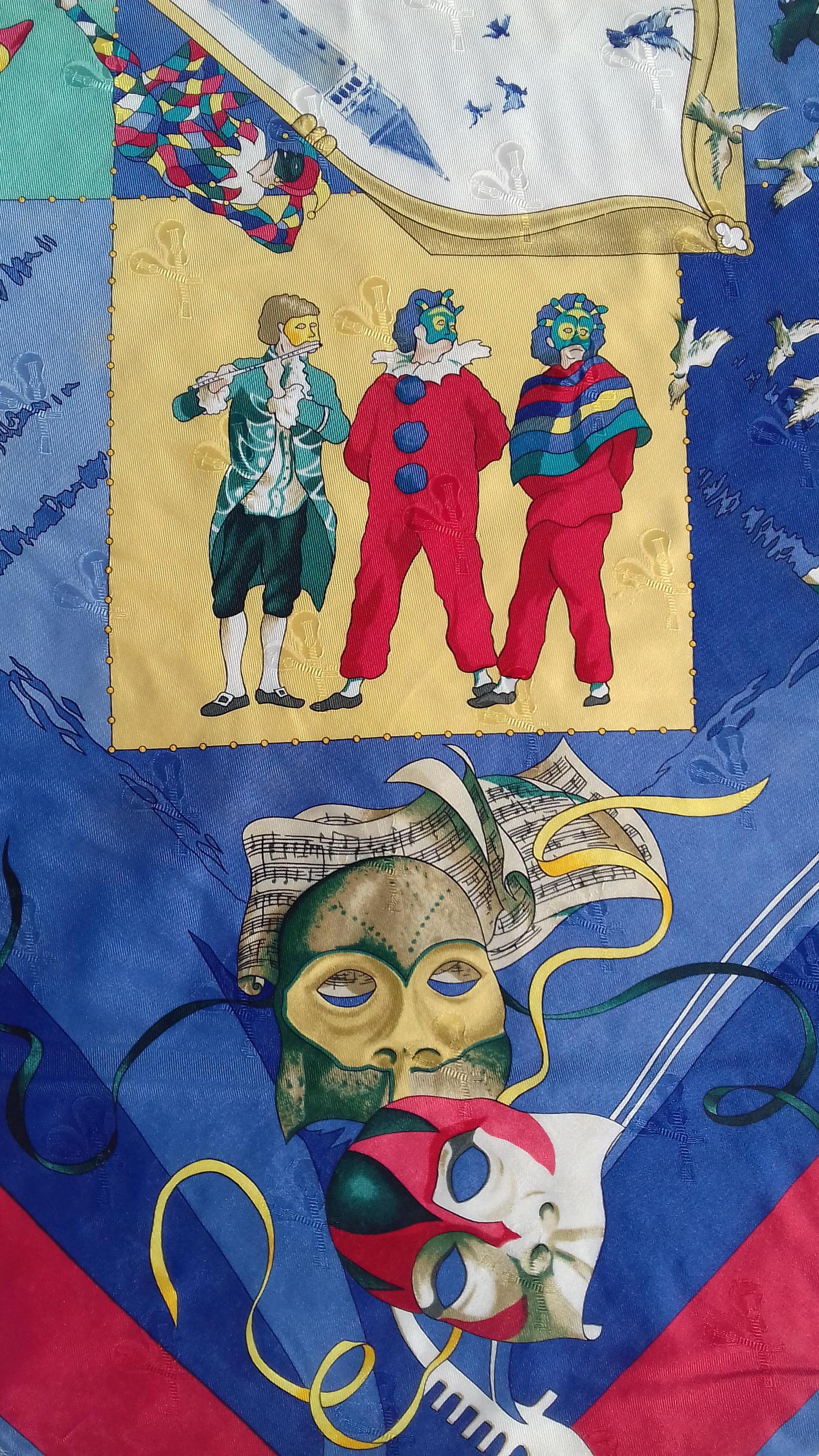 Rare Amazing Hermès Banner of 3 Carnaval de Venise Silk Scarves 130 inches For Sale 10