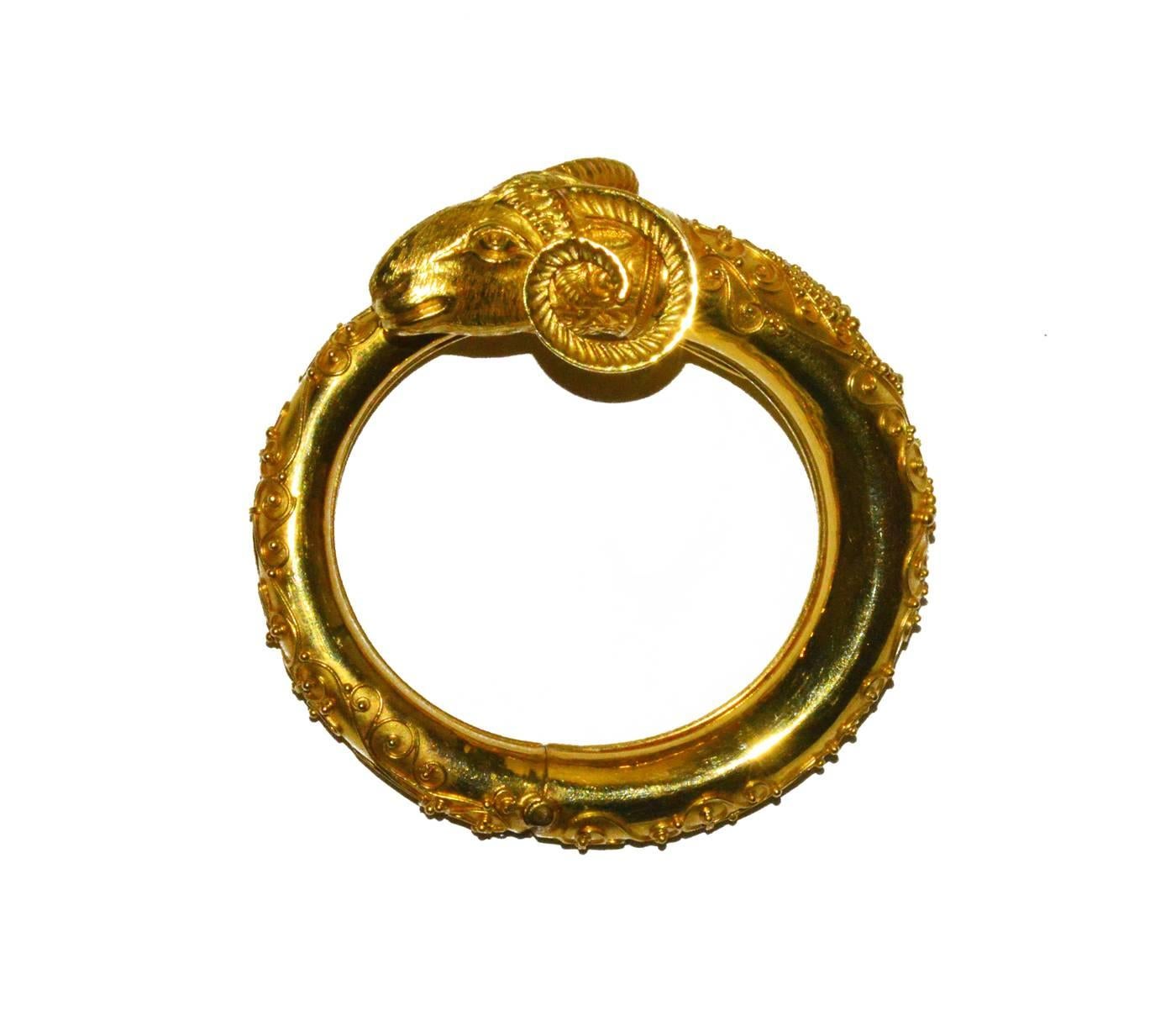 Lalaounis  Rare Amazing Large Ram GOLD Bracelet In Excellent Condition For Sale In Teaneck, NJ
