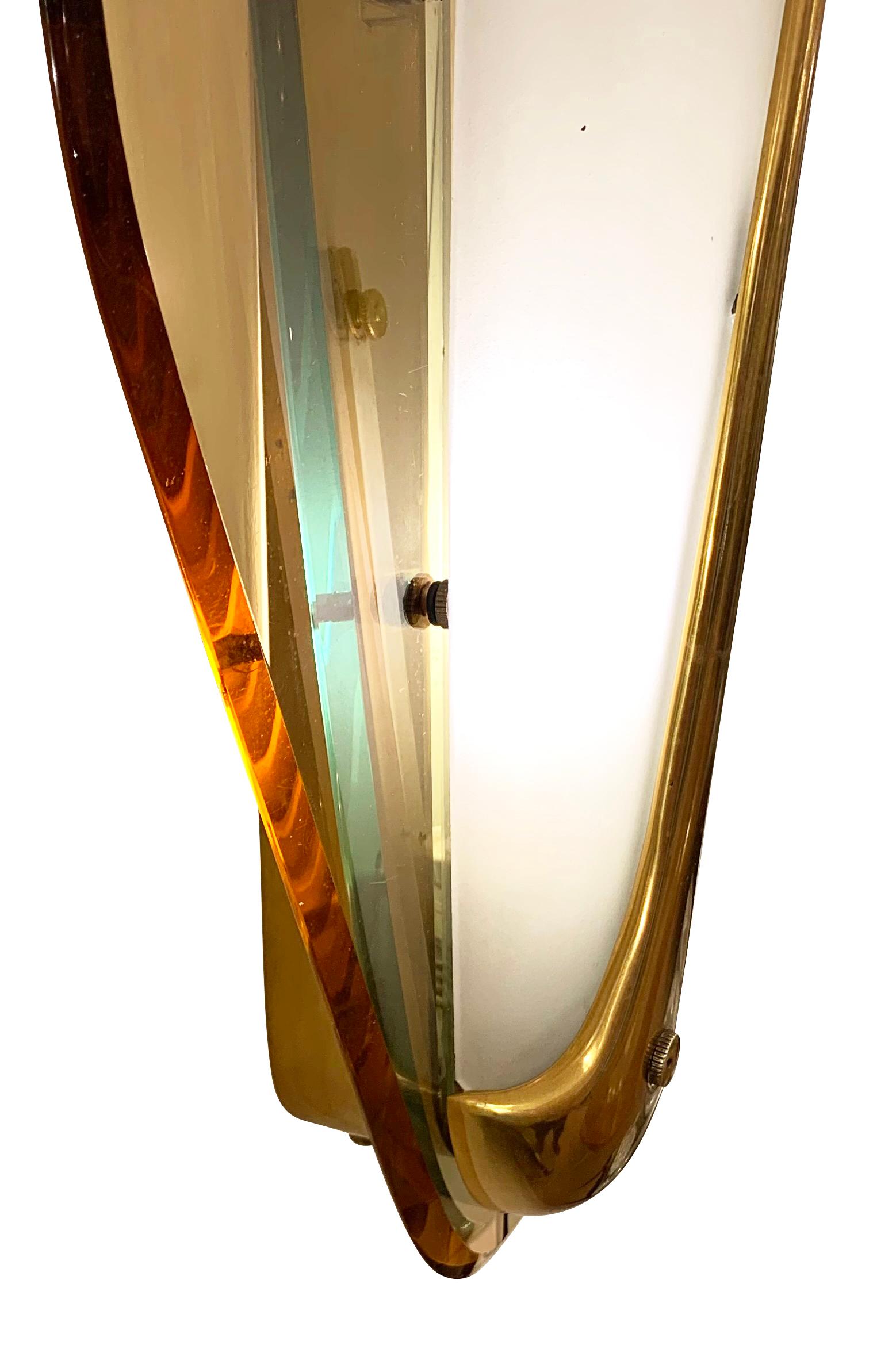 Brass Rare Amber and Turquoise Glass Sconces by Max Ingrand for Fontana Arte For Sale