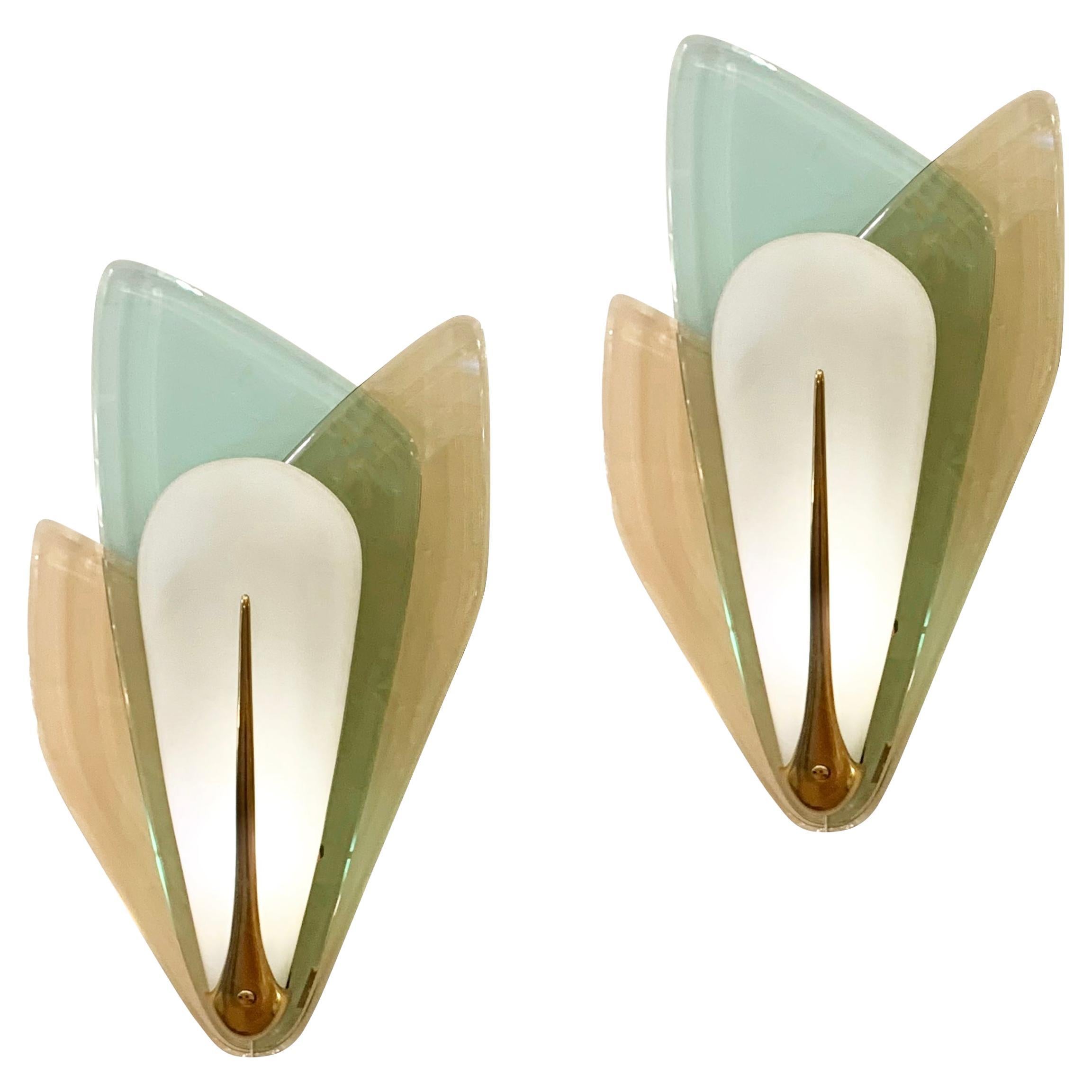 Rare Amber and Turquoise Glass Sconces by Max Ingrand for Fontana Arte