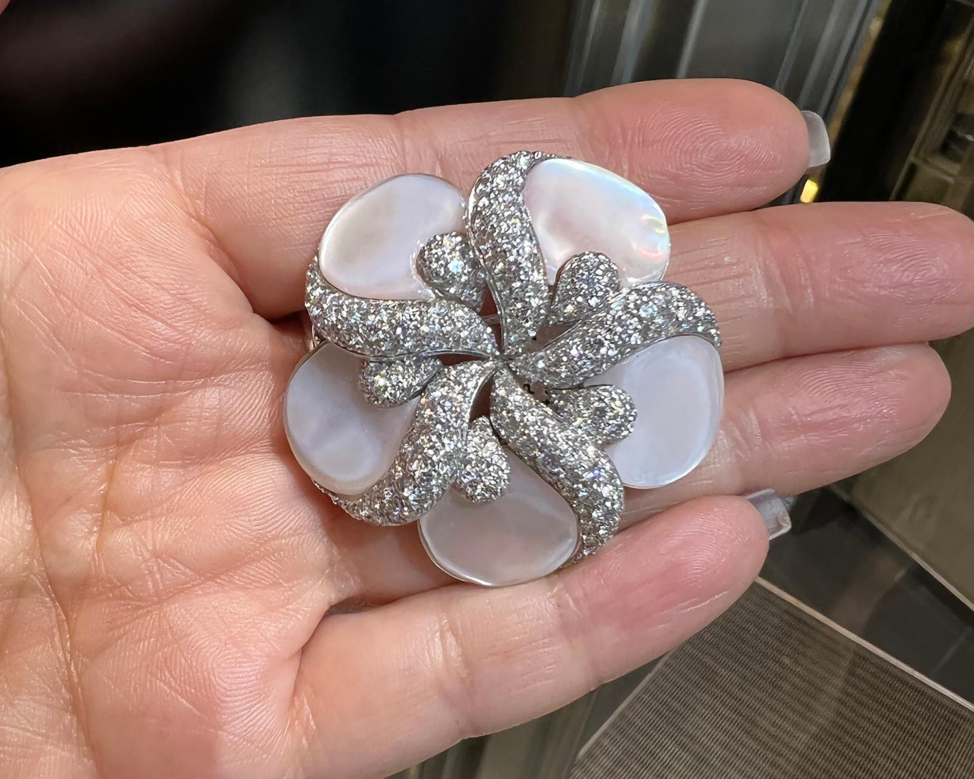 Modern Rare Ambrosi Diamond Flower Brooch