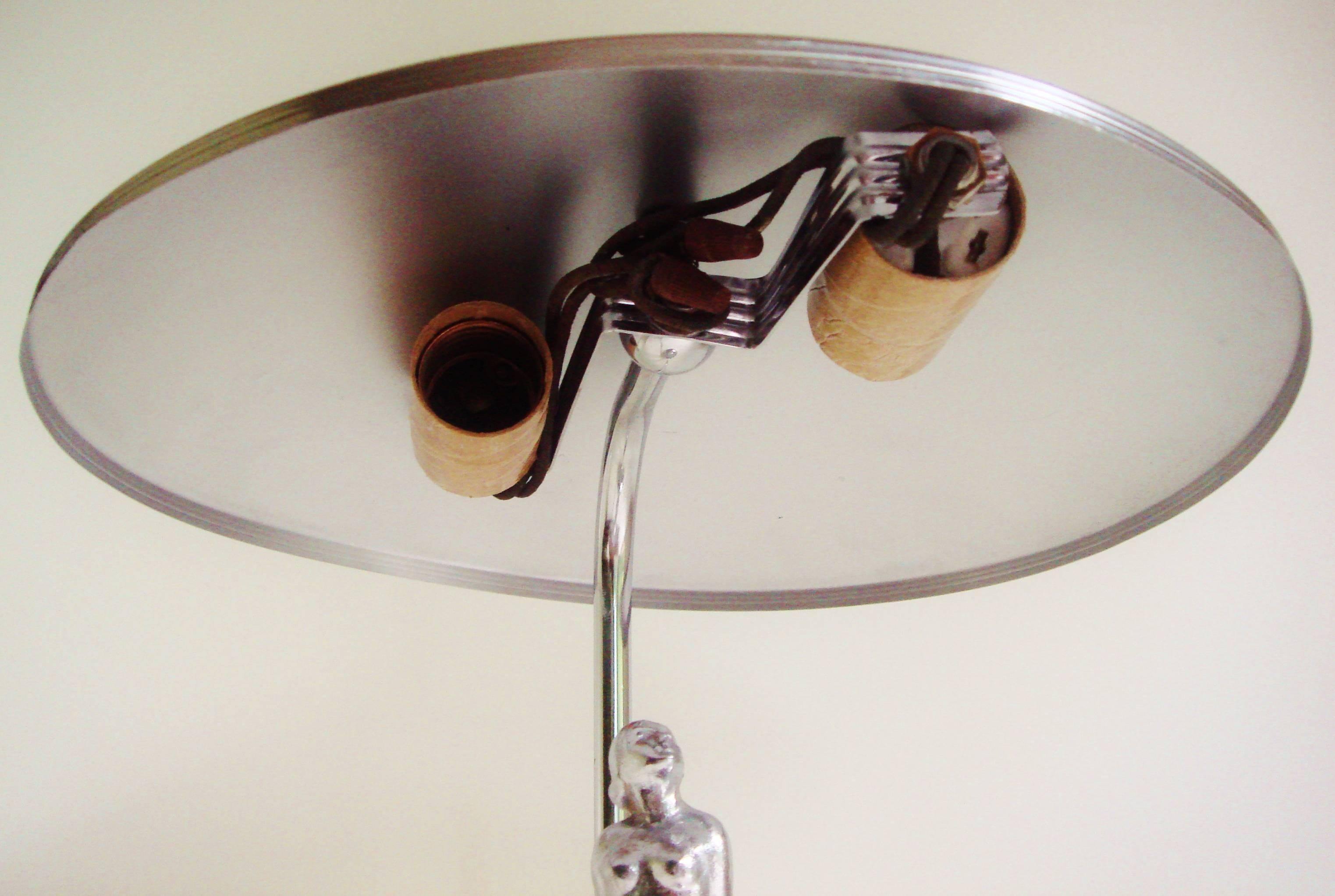 Mid-20th Century Rare American Art Deco Chrome and Black Shaded Female Nude Figural Desk Lamp