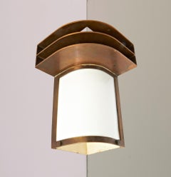 Rare American Art Deco Solid Bronze & Glass Architectural Corner Wall Sconce